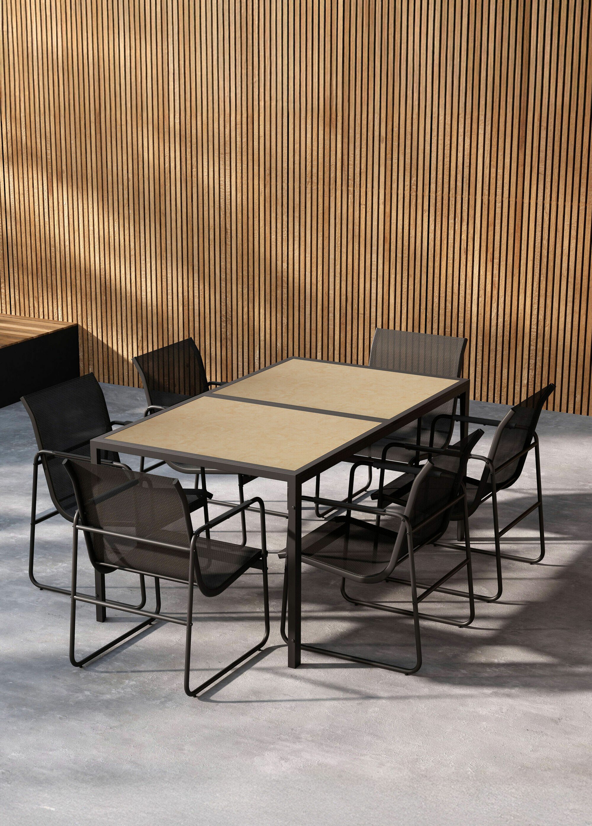 Set outdoor acier Table + 6 Fauteuils NOIR VEN-9806-000 SI1