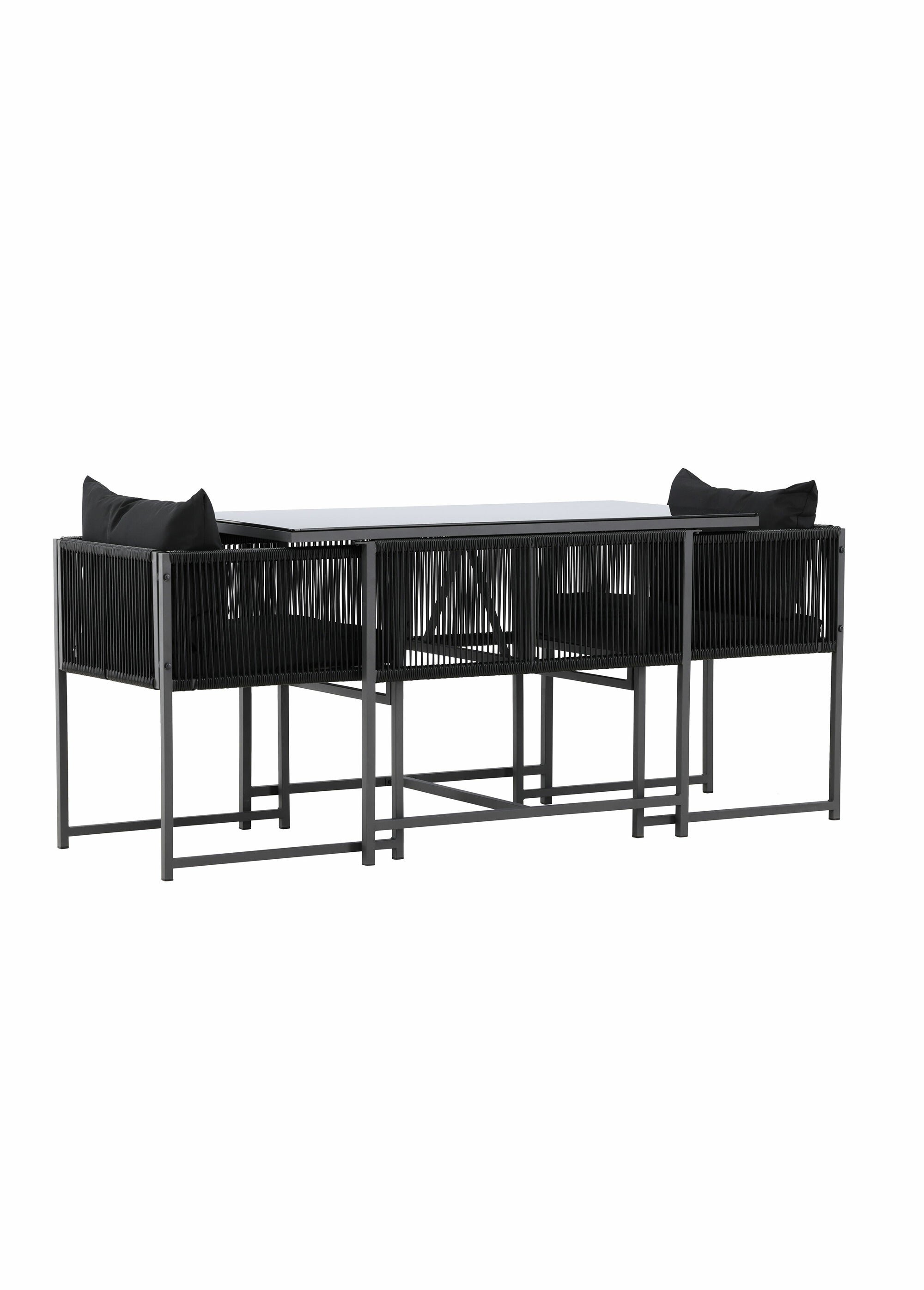 Set Table verre + 2 Fauteuils acier NOIR VEN-9787-100 FA1