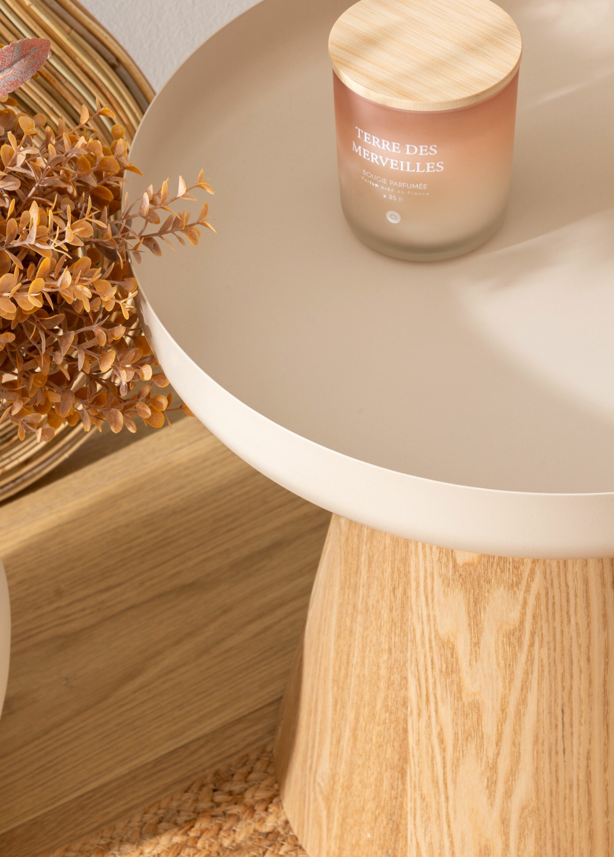 Table d'appoint métal, pied conique bois BEIGE JJA-206054A SI2