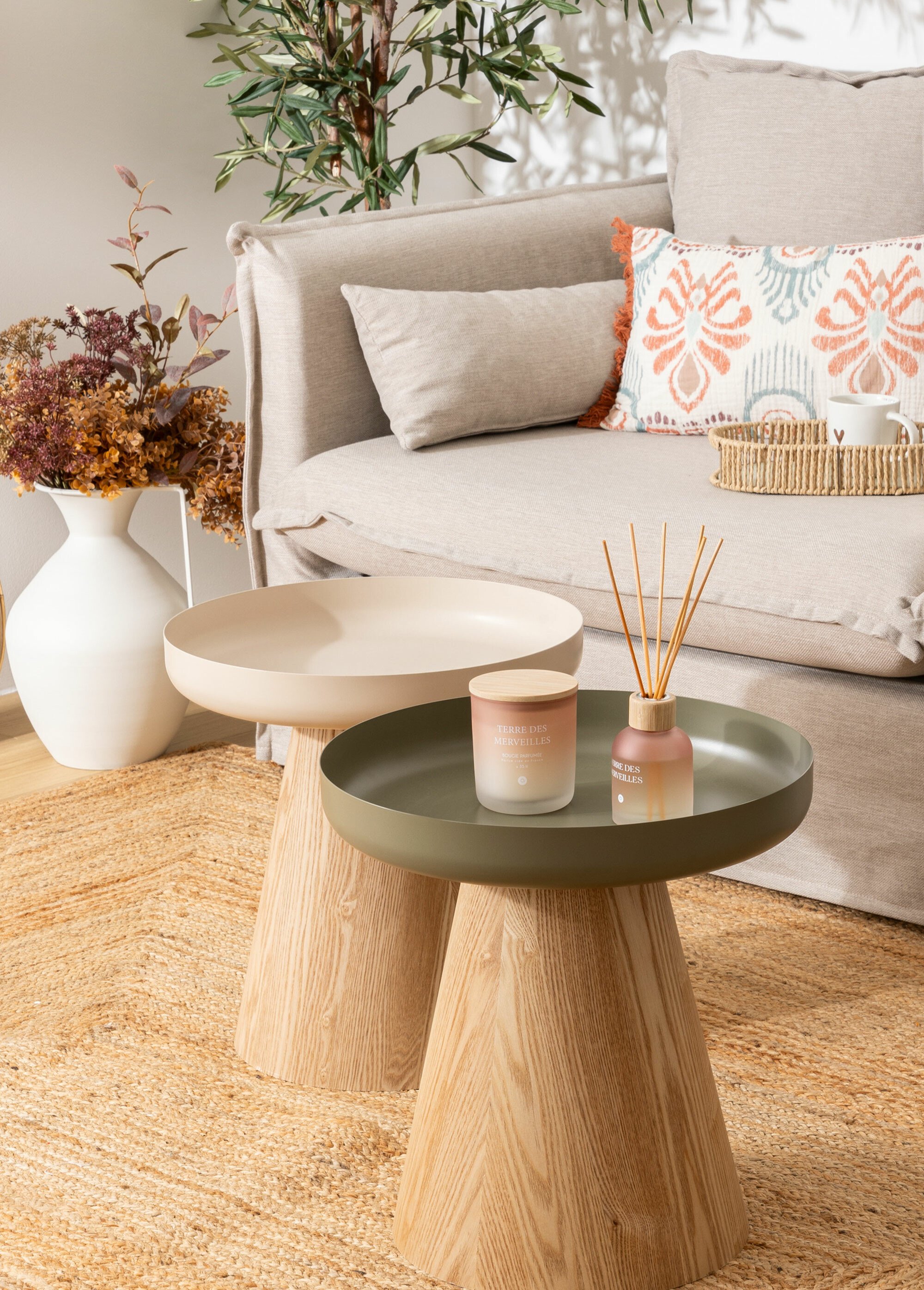 Table d'appoint métal, pied conique bois BEIGE JJA-206054A SI3