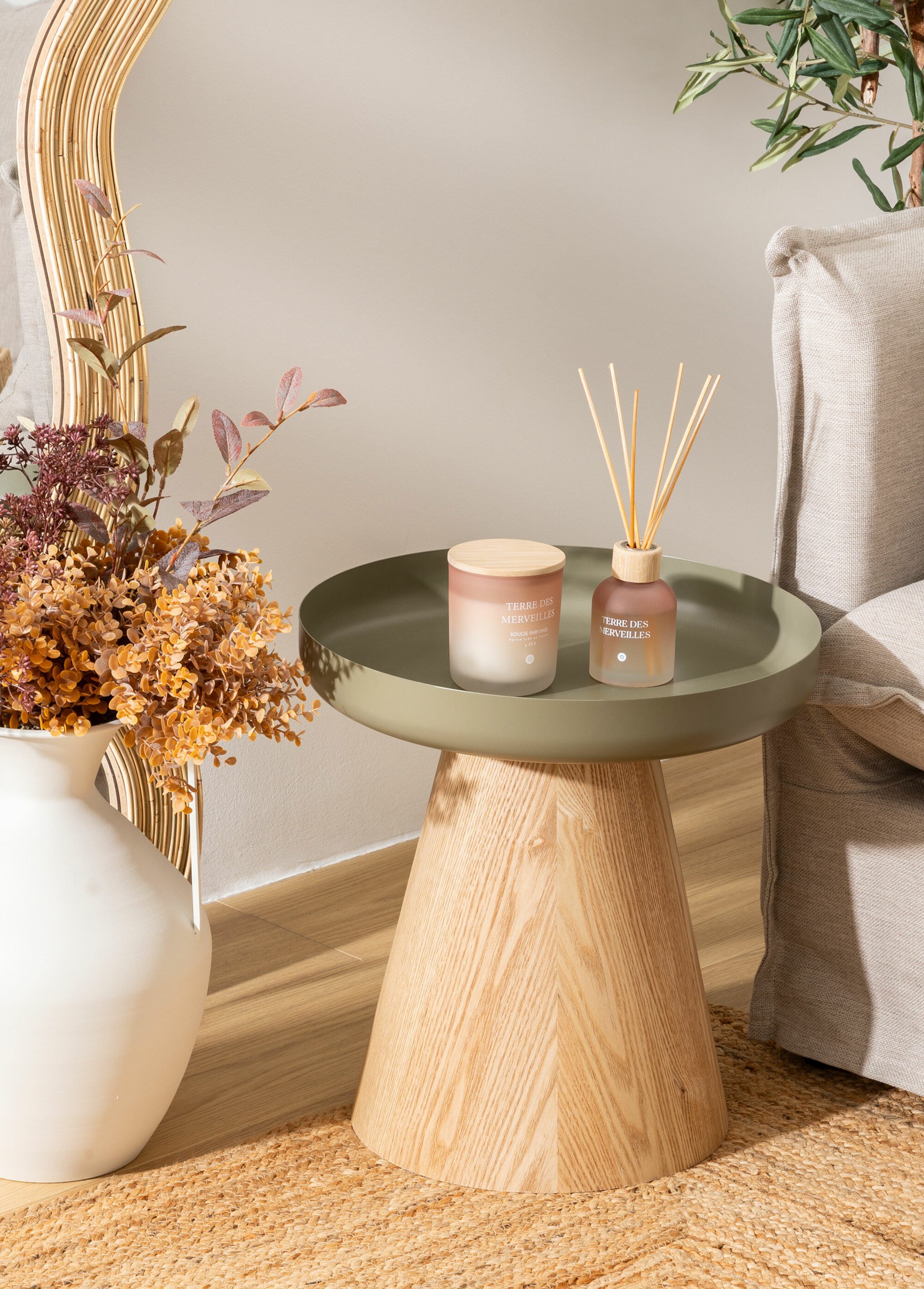 Table d'appoint métal, pied conique bois VERT JJA-206054A SI1