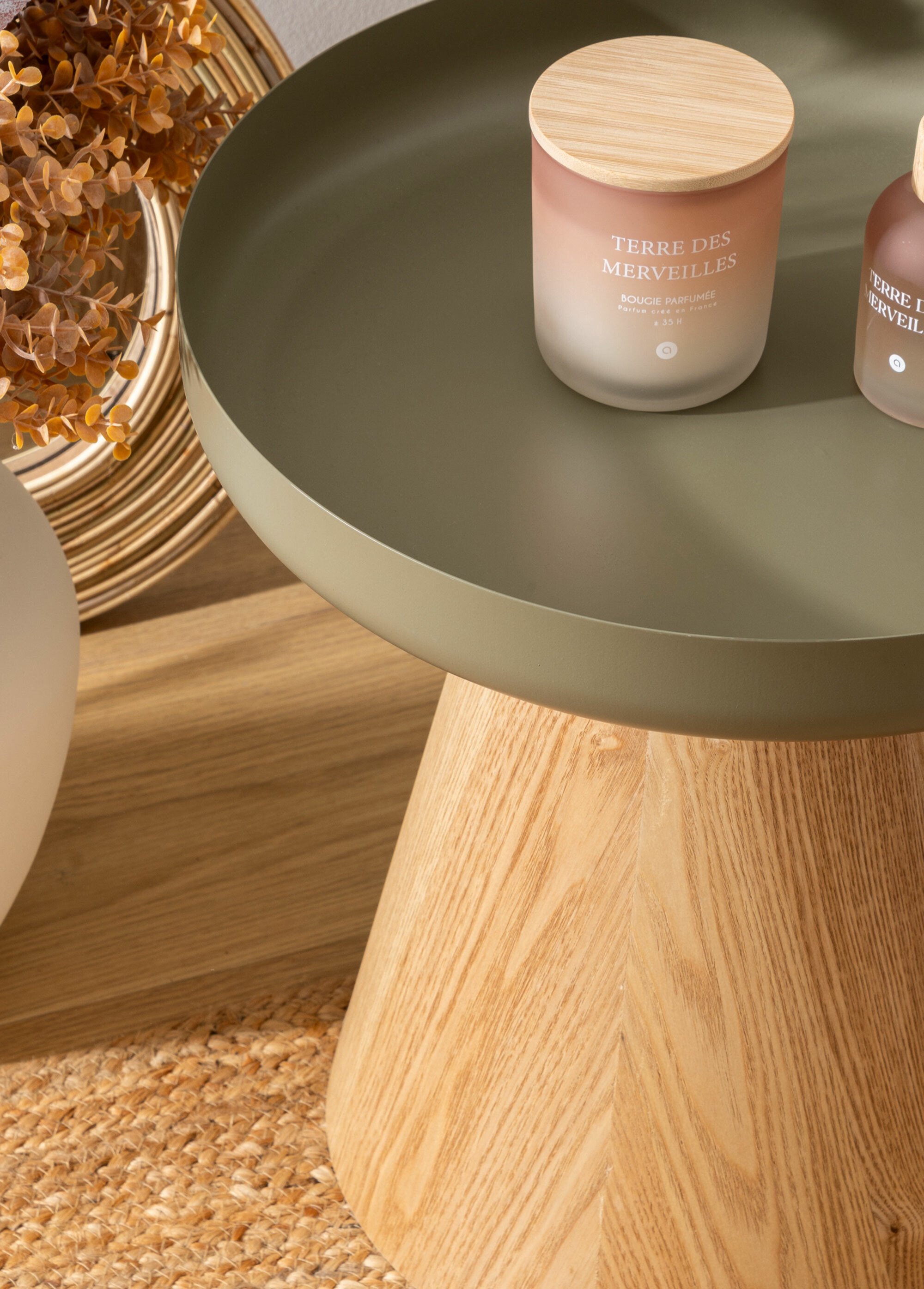 Table d'appoint métal, pied conique bois VERT JJA-206054A SI2