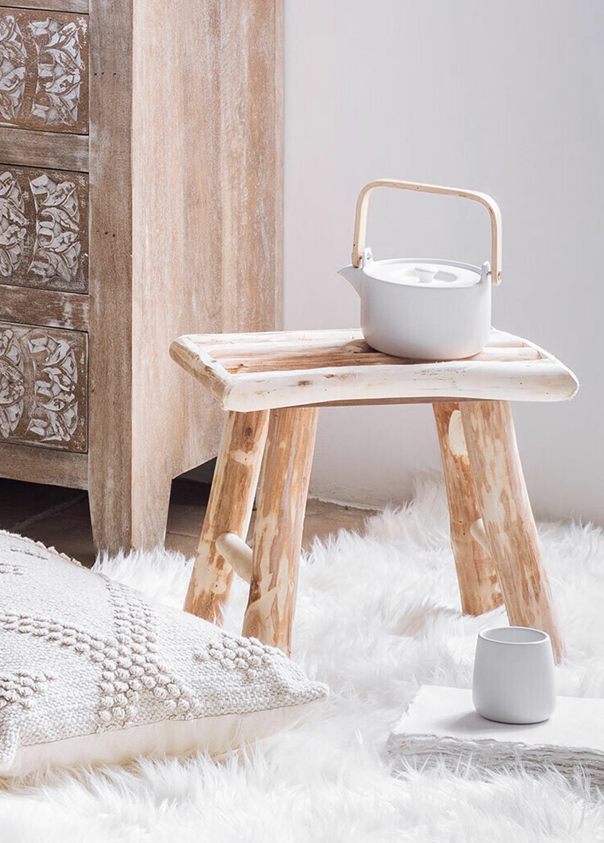 Tabouret en bois de peuplier brut MARRON JJA-140101 SI2