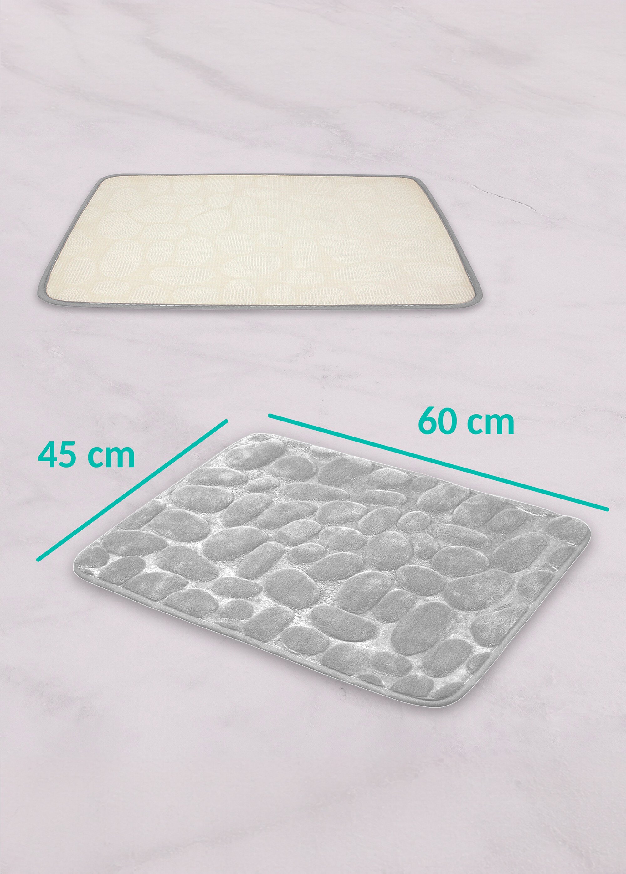 Tapis uni antidérapant mémoire de forme motif galets