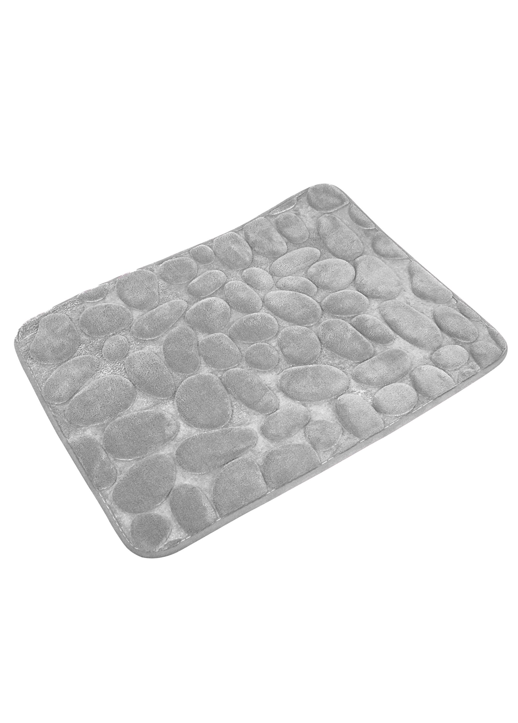 Tapis uni antidérapant mémoire de forme motif galets