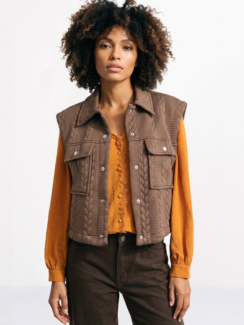 Veste sans manches maille fantaisie Femme Marron JB-A3238 FA1