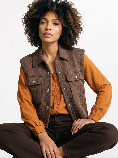Veste sans manches maille fantaisie Femme Marron JB-A3238 MV1