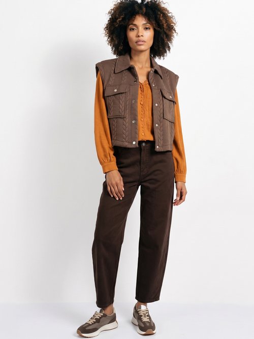 Veste sans manches maille fantaisie Femme Marron JB-A3238 SI1
