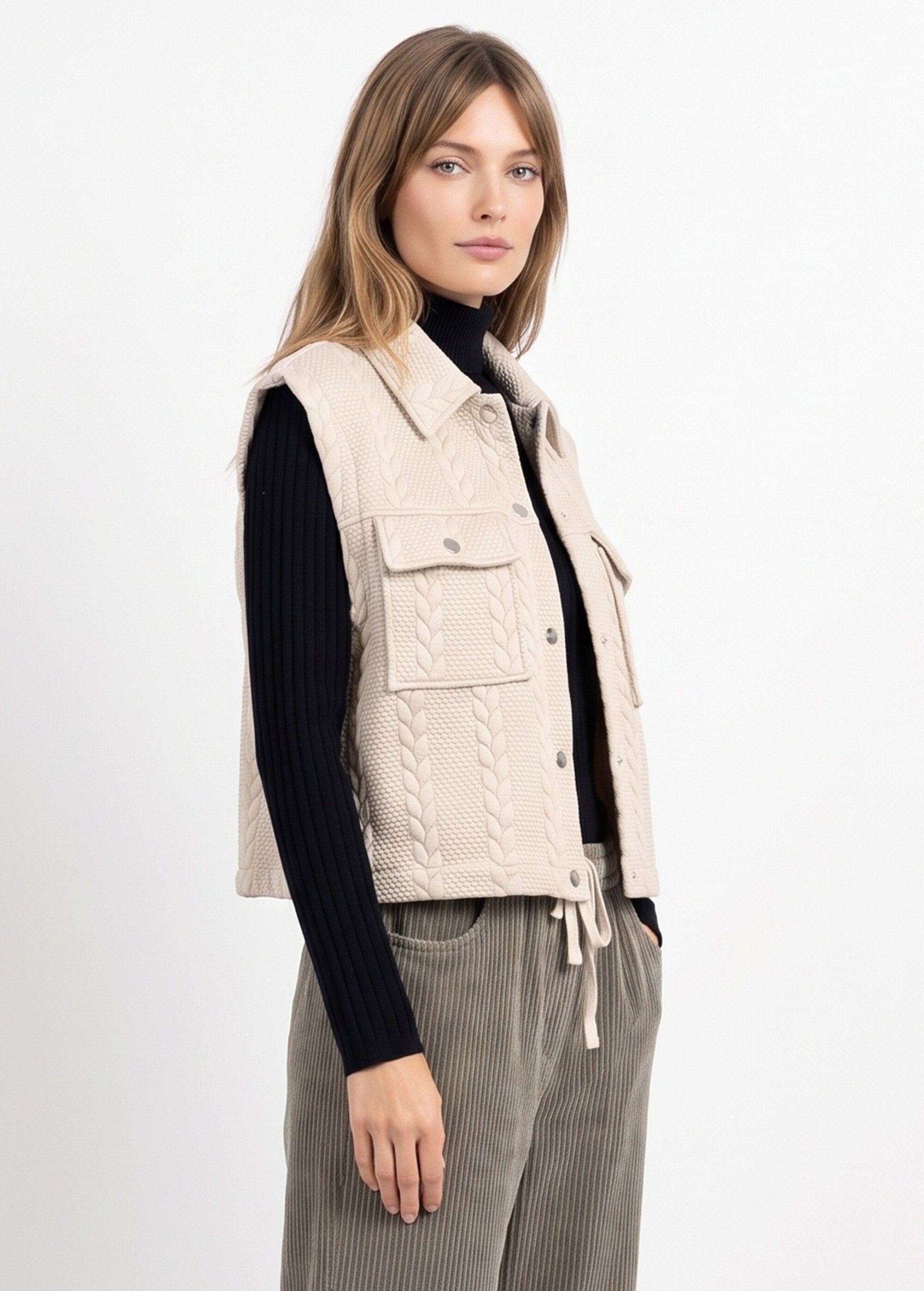 Veste sans manches maille fantaisie Femme Beige JB-A3238 DR1