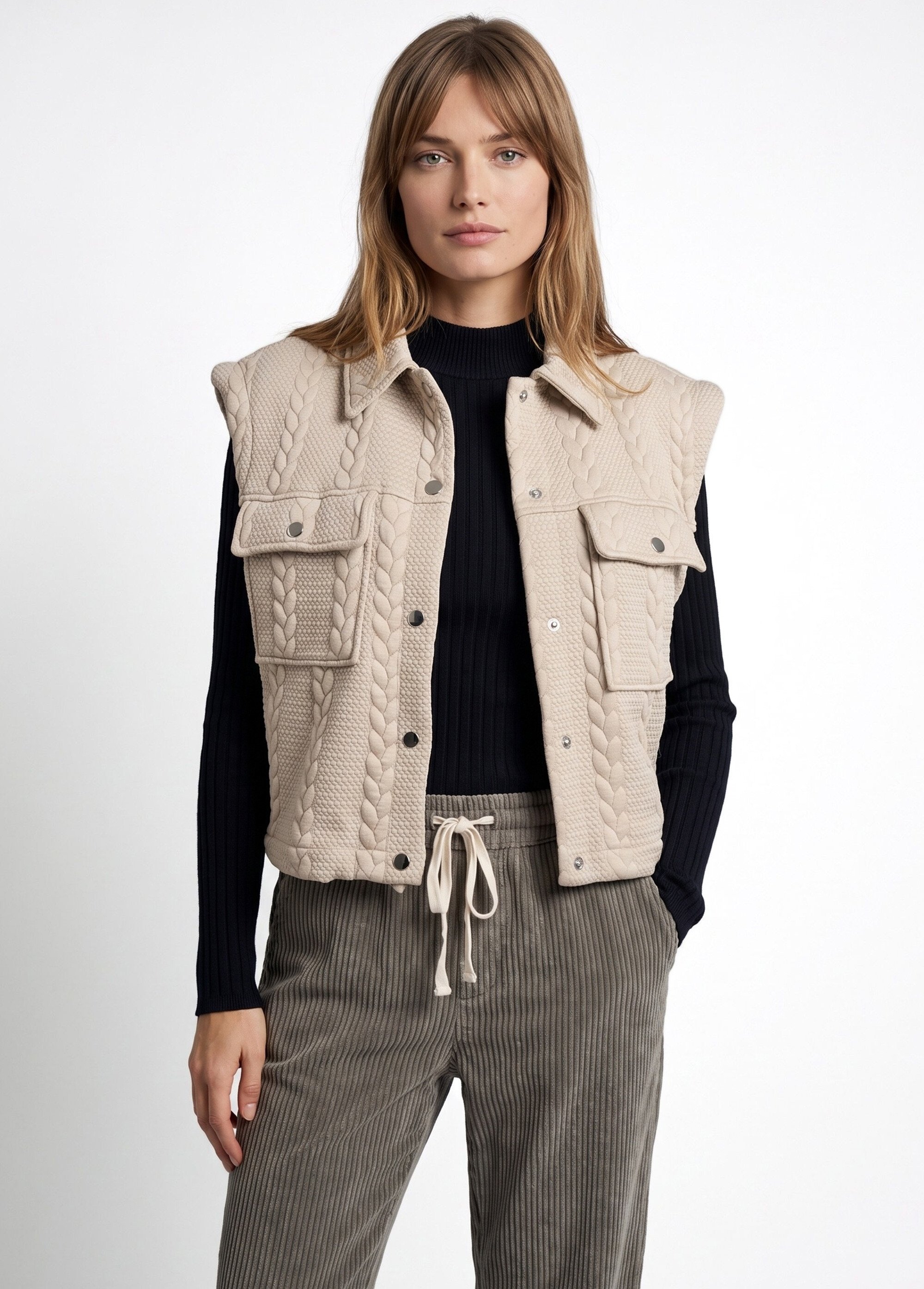 Veste sans manches maille fantaisie Femme Beige JB-A3238 FA1