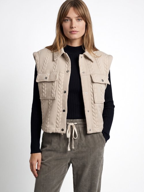 Veste sans manches maille fantaisie Femme Beige JB-A3238 FA1