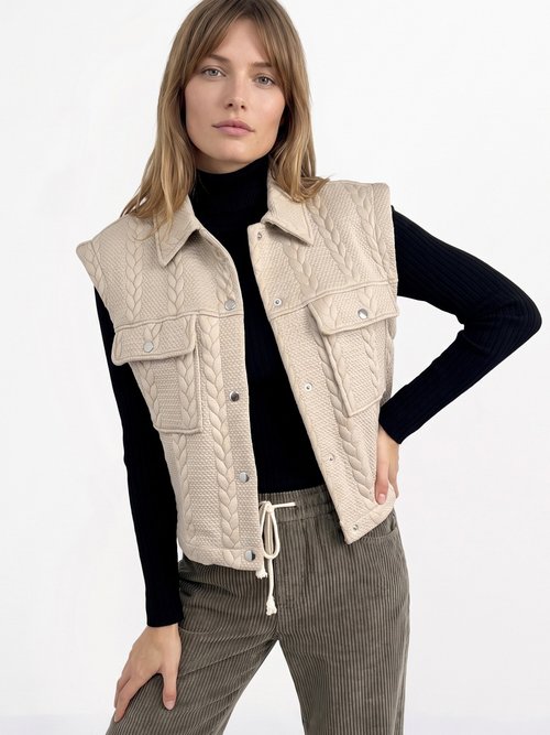 Veste sans manches maille fantaisie Femme Beige JB-A3238 MV1