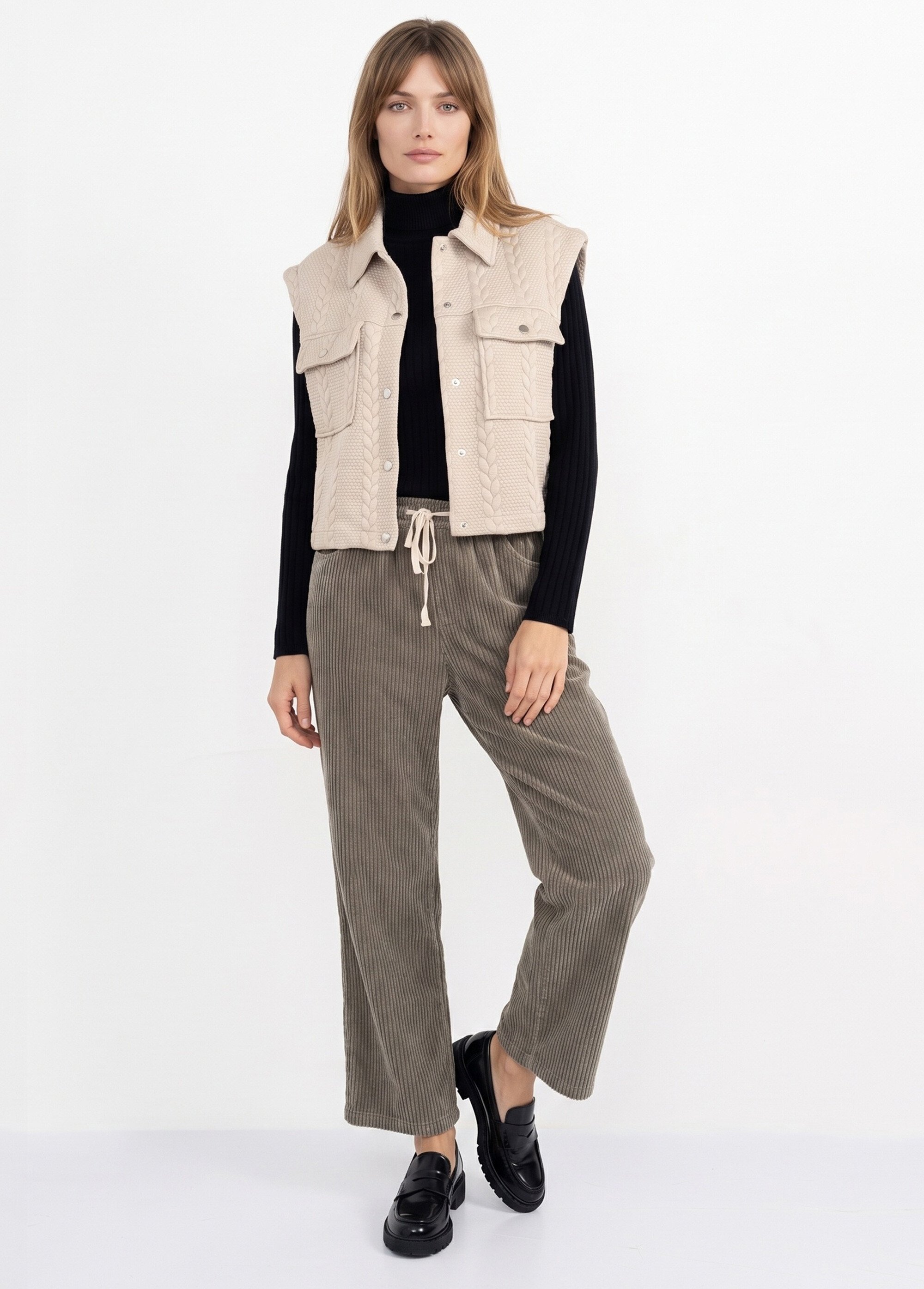 Veste sans manches maille fantaisie Femme Beige JB-A3238 SI1