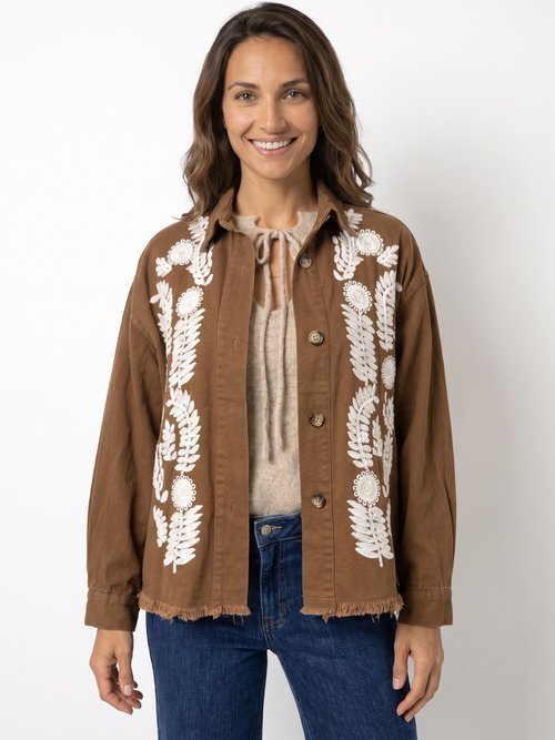 Veste surchemise brodée inspiration folk Femme Marron JB-A3131 FA1