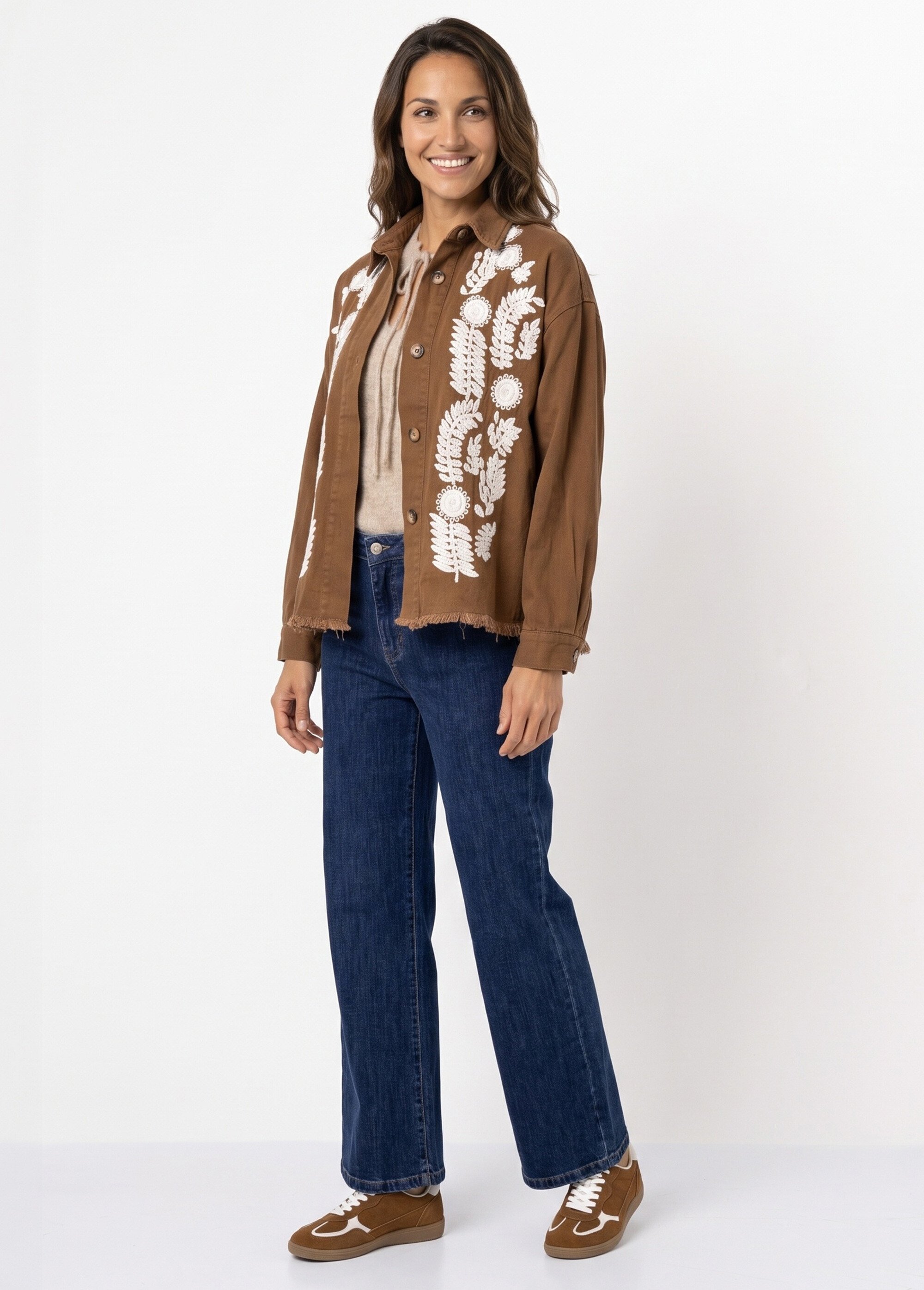 Veste surchemise brodée inspiration folk Femme Marron JB-A3131 SI1