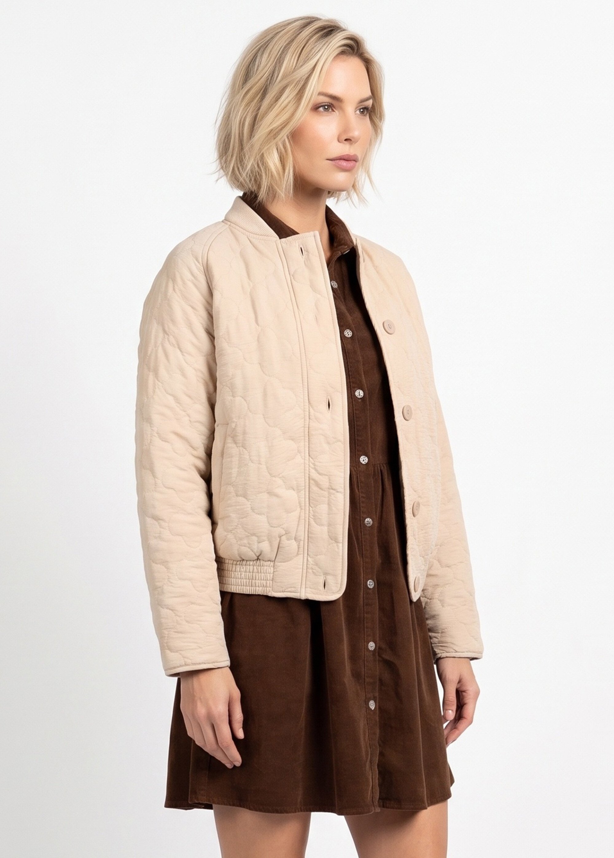 Veste teddy matelassée inspiration bohème Femme Beige JB-A3216 DR1