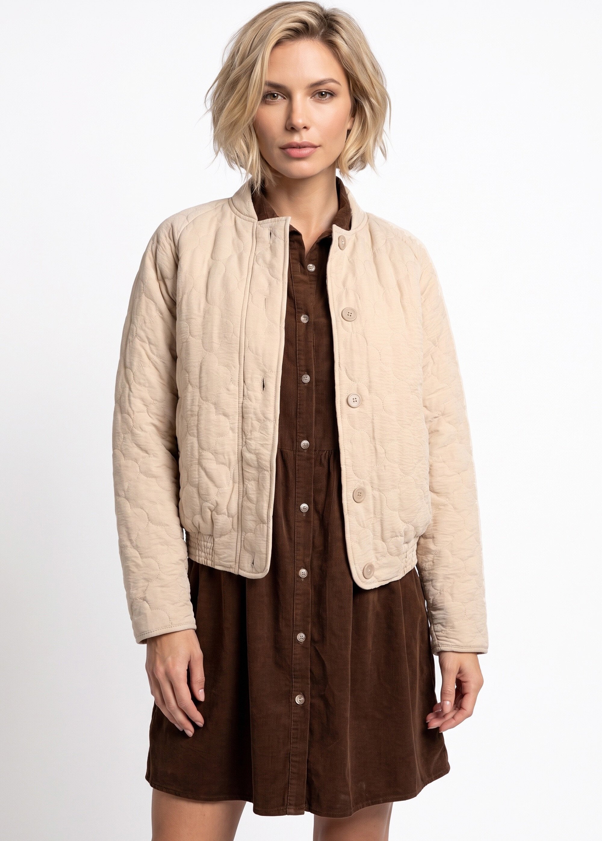 Veste teddy matelassée inspiration bohème Femme Beige JB-A3216 FA1