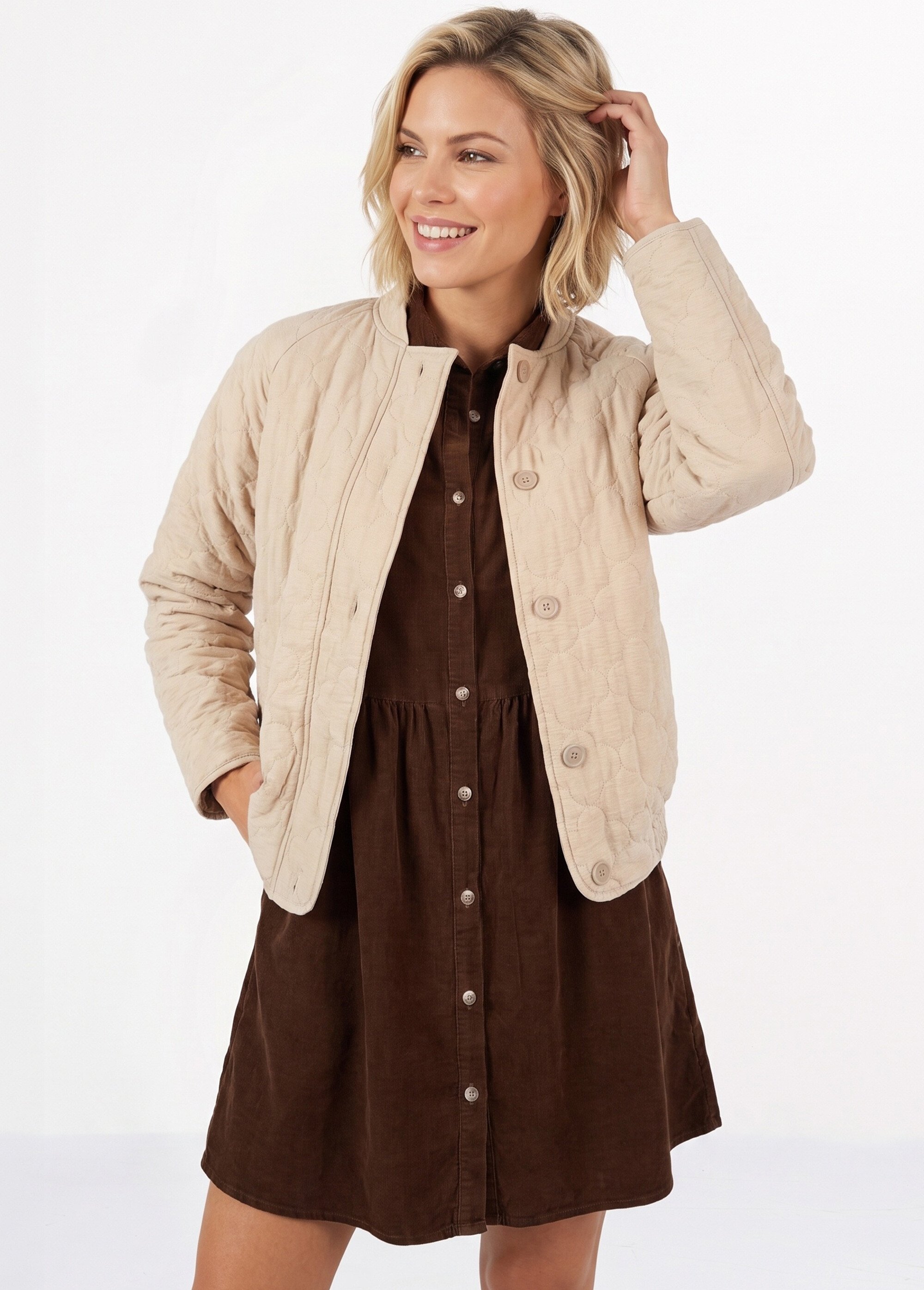 Veste teddy matelassée inspiration bohème Femme Beige JB-A3216 MV1