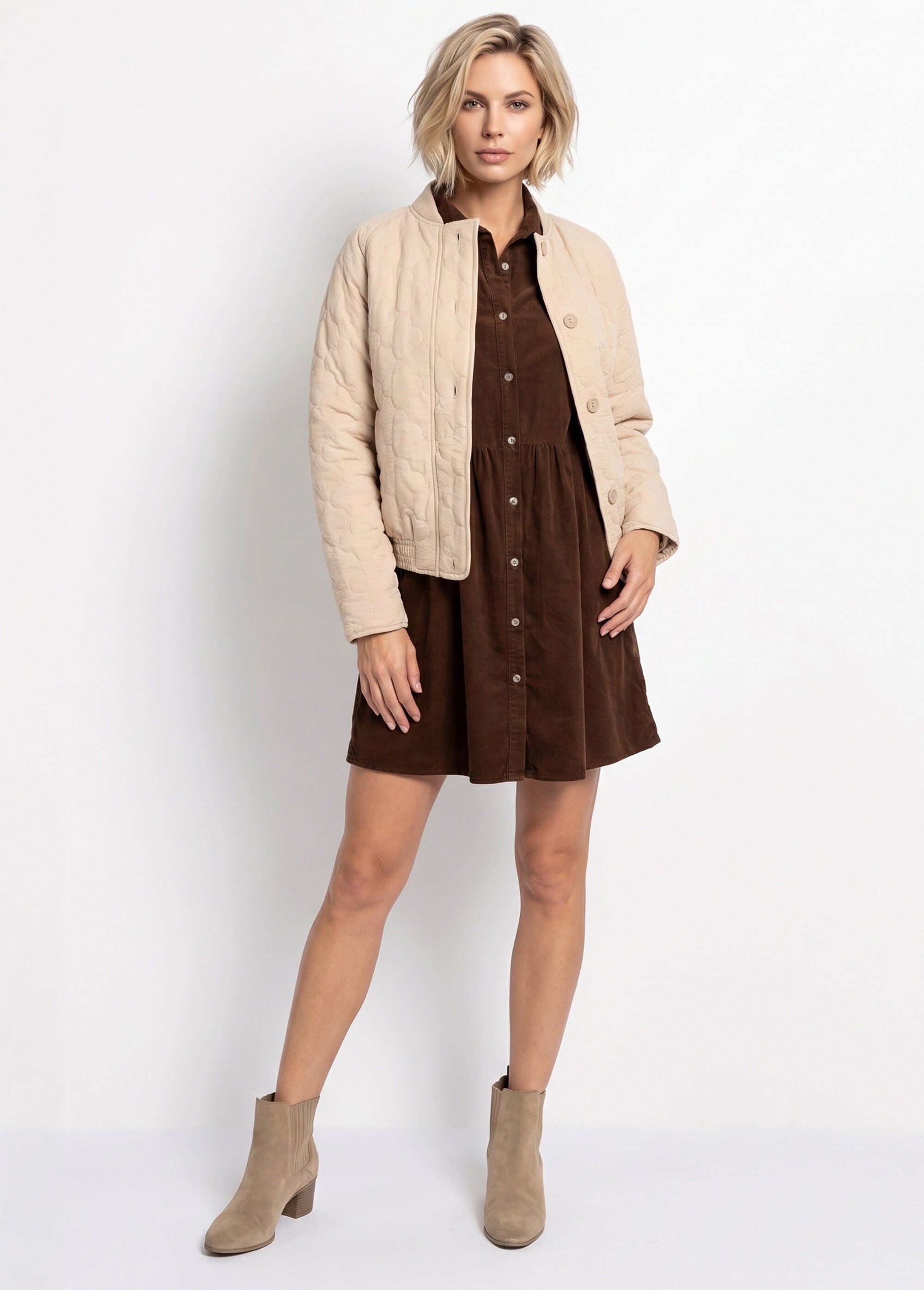 Veste teddy matelassée inspiration bohème Femme Beige JB-A3216 SI1