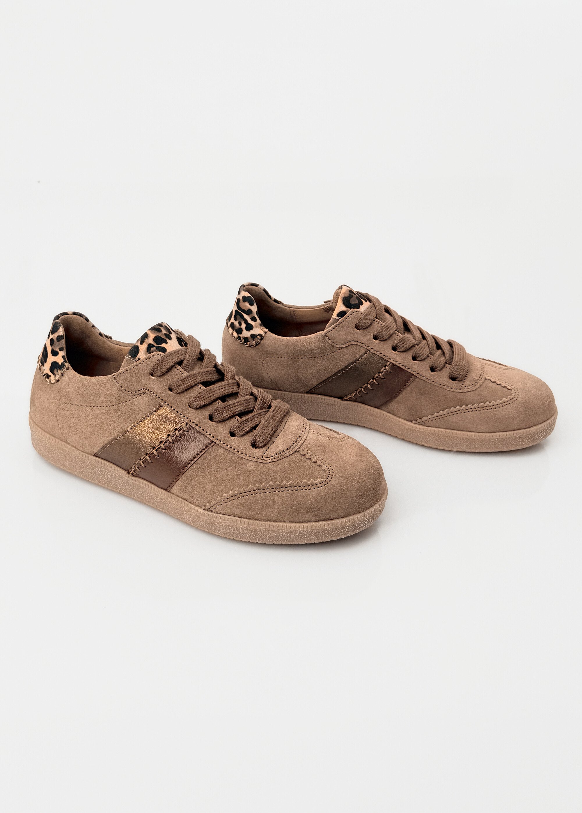 Baskets en cuir suédé, détails léopard Femme Marron GAB-8330118 DE1