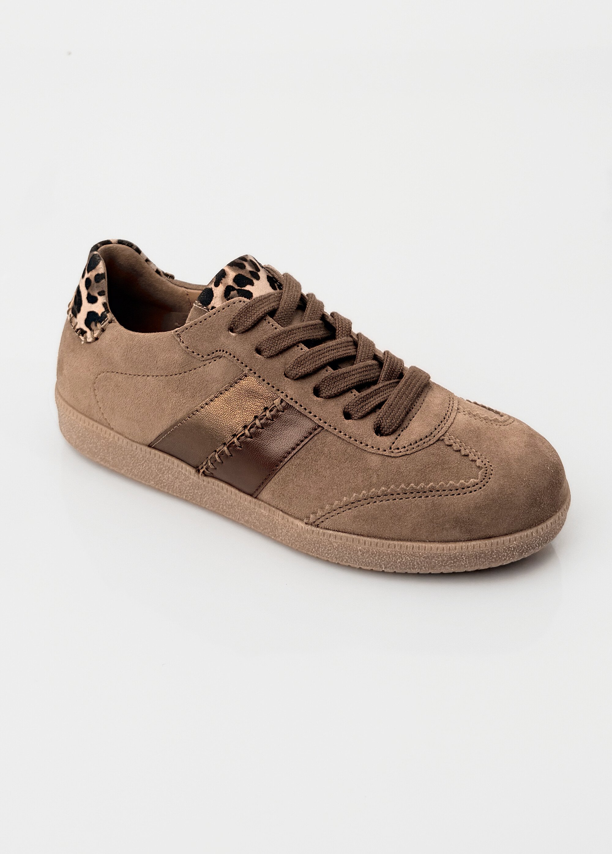 Baskets en cuir suédé, détails léopard Femme Marron GAB-8330118 FA1