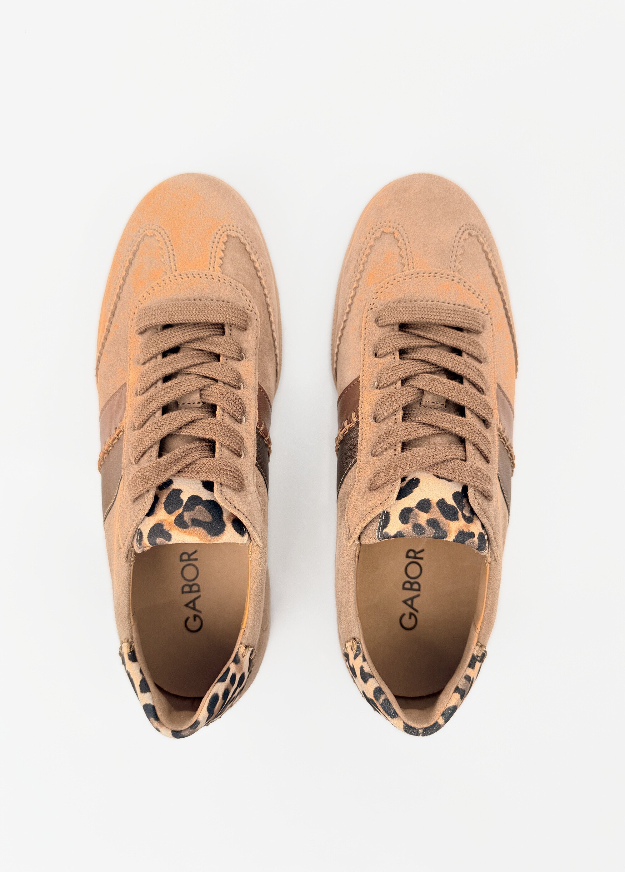 Baskets en cuir suédé, détails léopard Femme Marron GAB-8330118 OV1