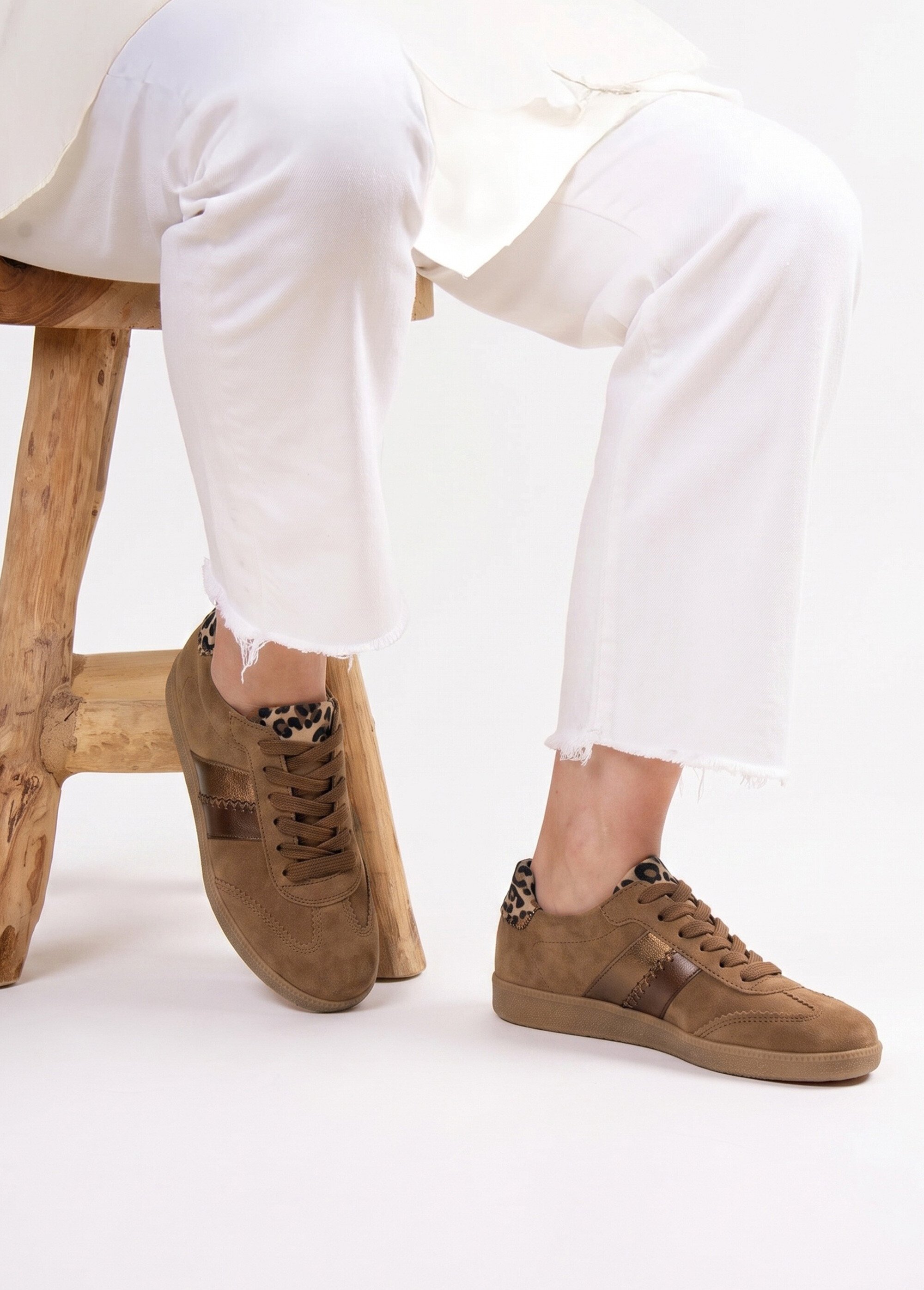 Baskets en cuir suédé, détails léopard Femme Marron GAB-8330118 SI1