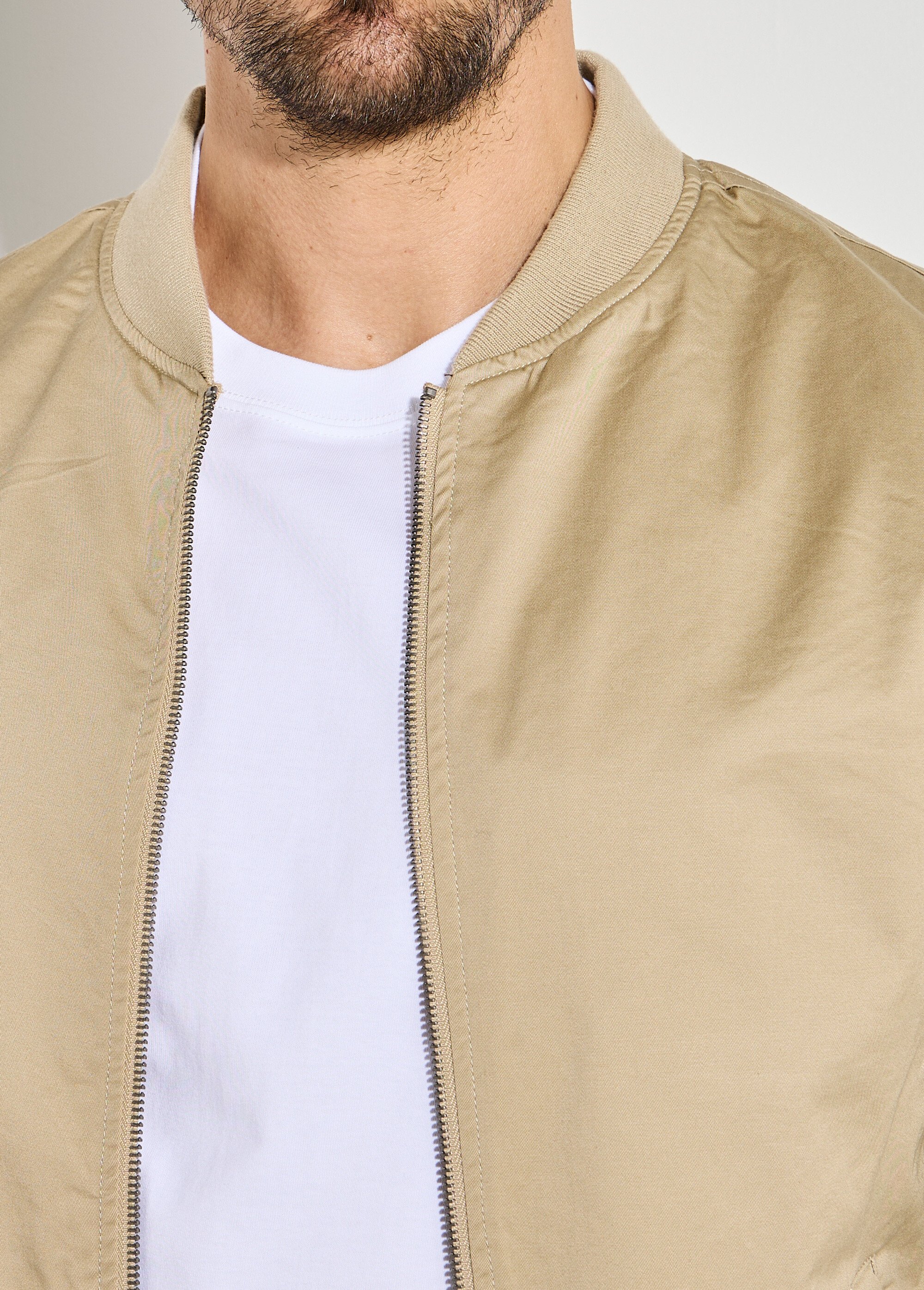 Blouson zippé forme Harrington col cotes Homme Beige KYM5169 DE2
