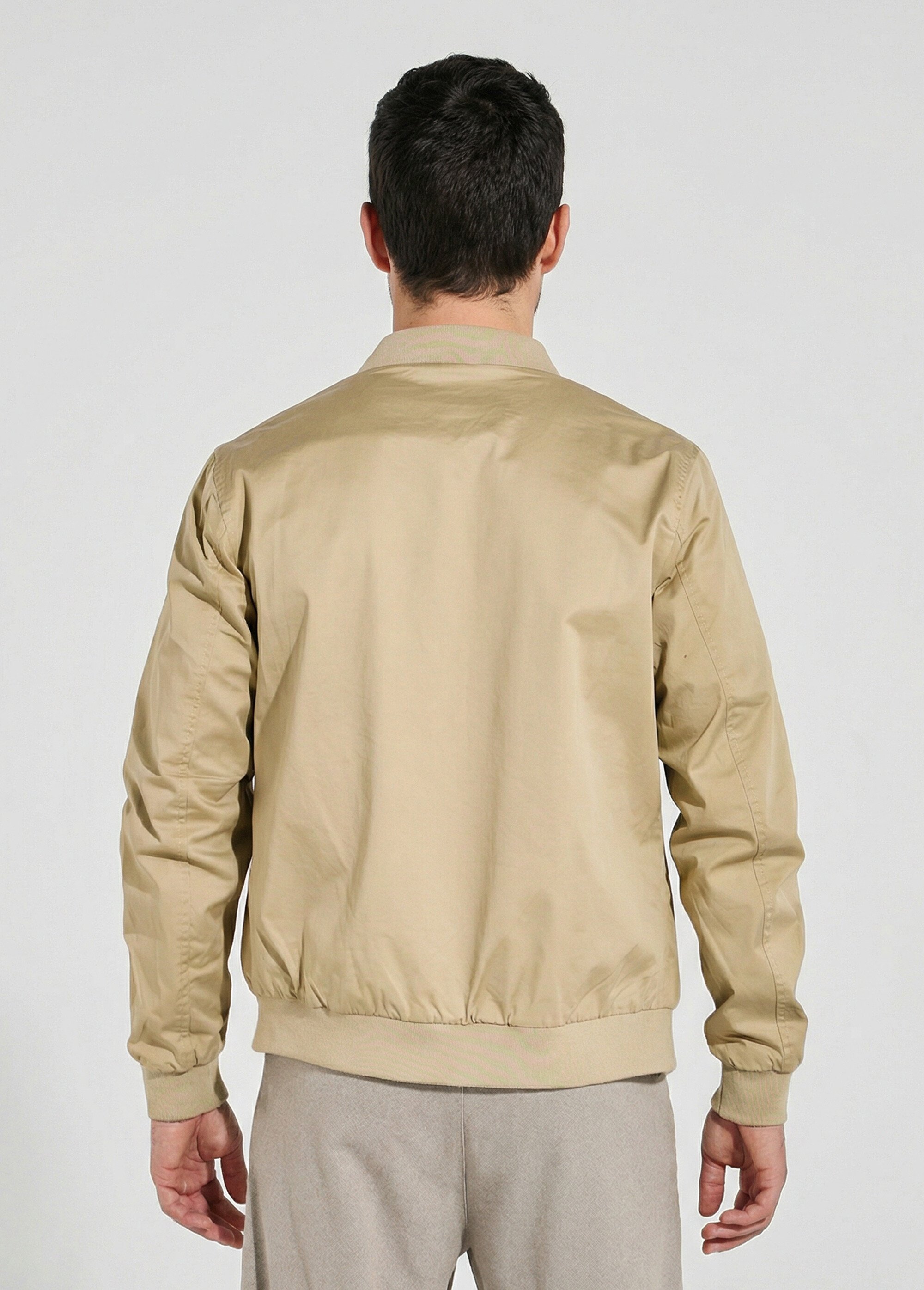 Blouson zippé forme Harrington col cotes Homme Beige KYM5169 DO1