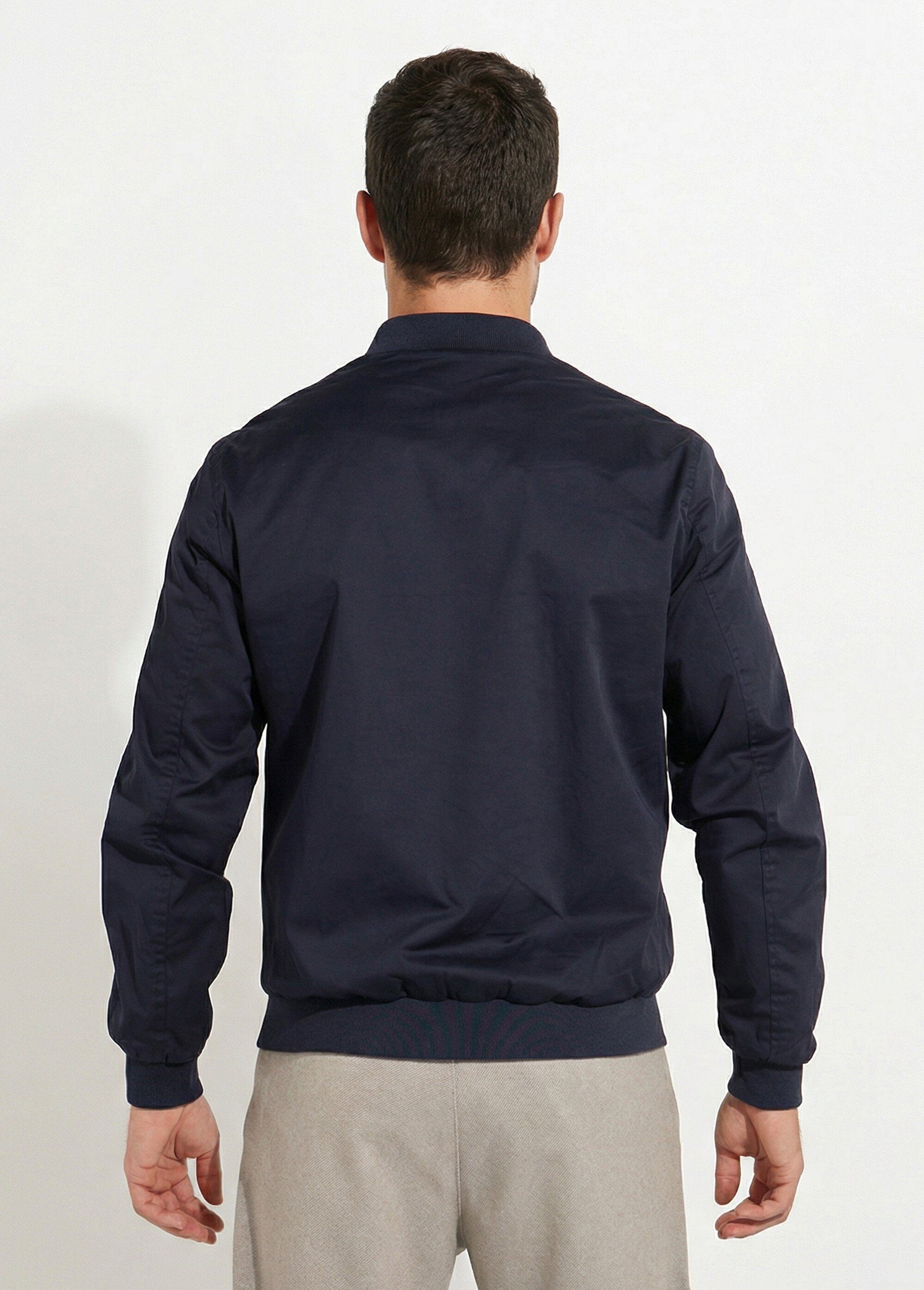 Blouson zippé forme Harrington col cotes Homme Bleu KYM5169 DO1