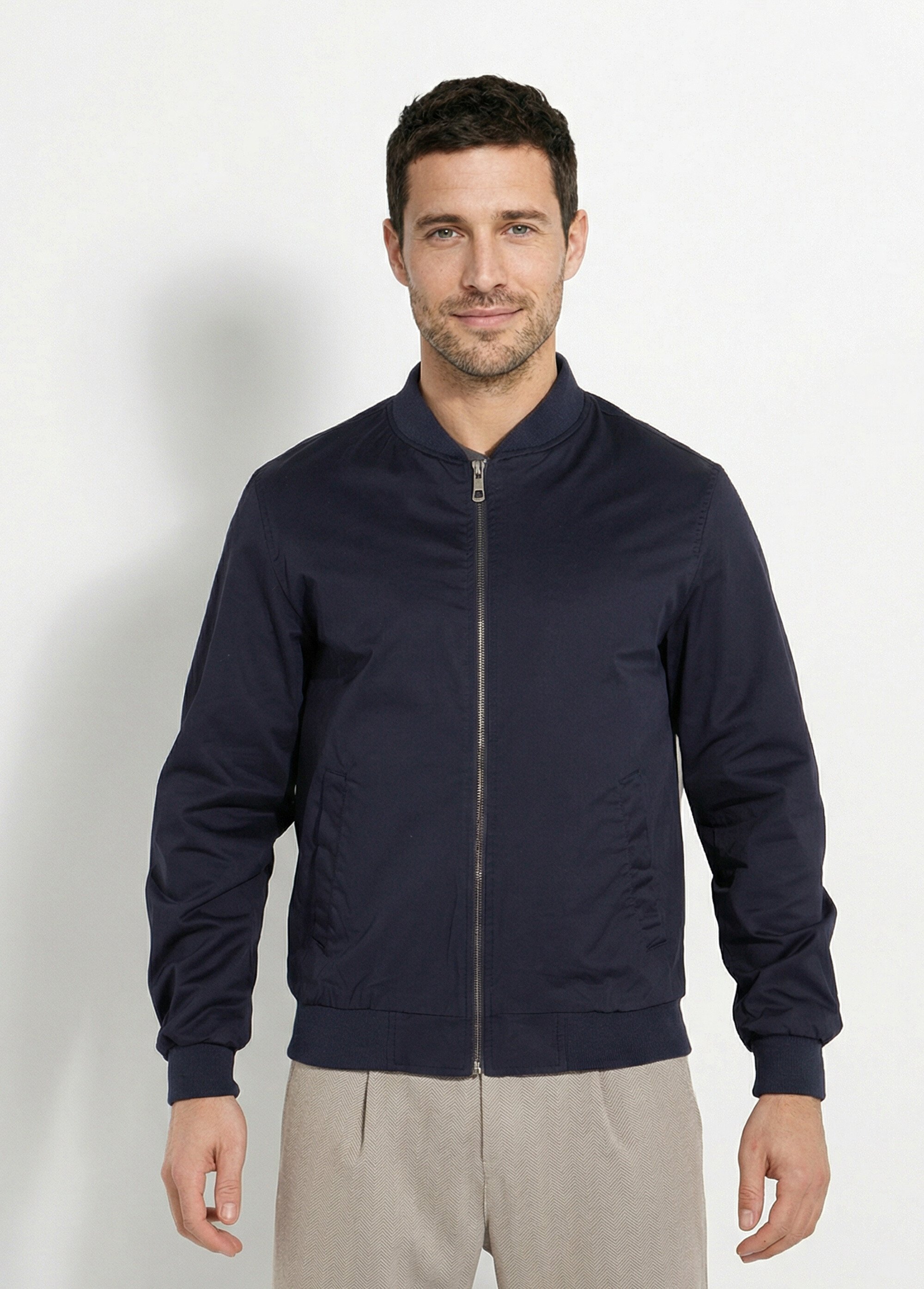 Blouson zippé forme Harrington col cotes Homme Bleu KYM5169 FA1