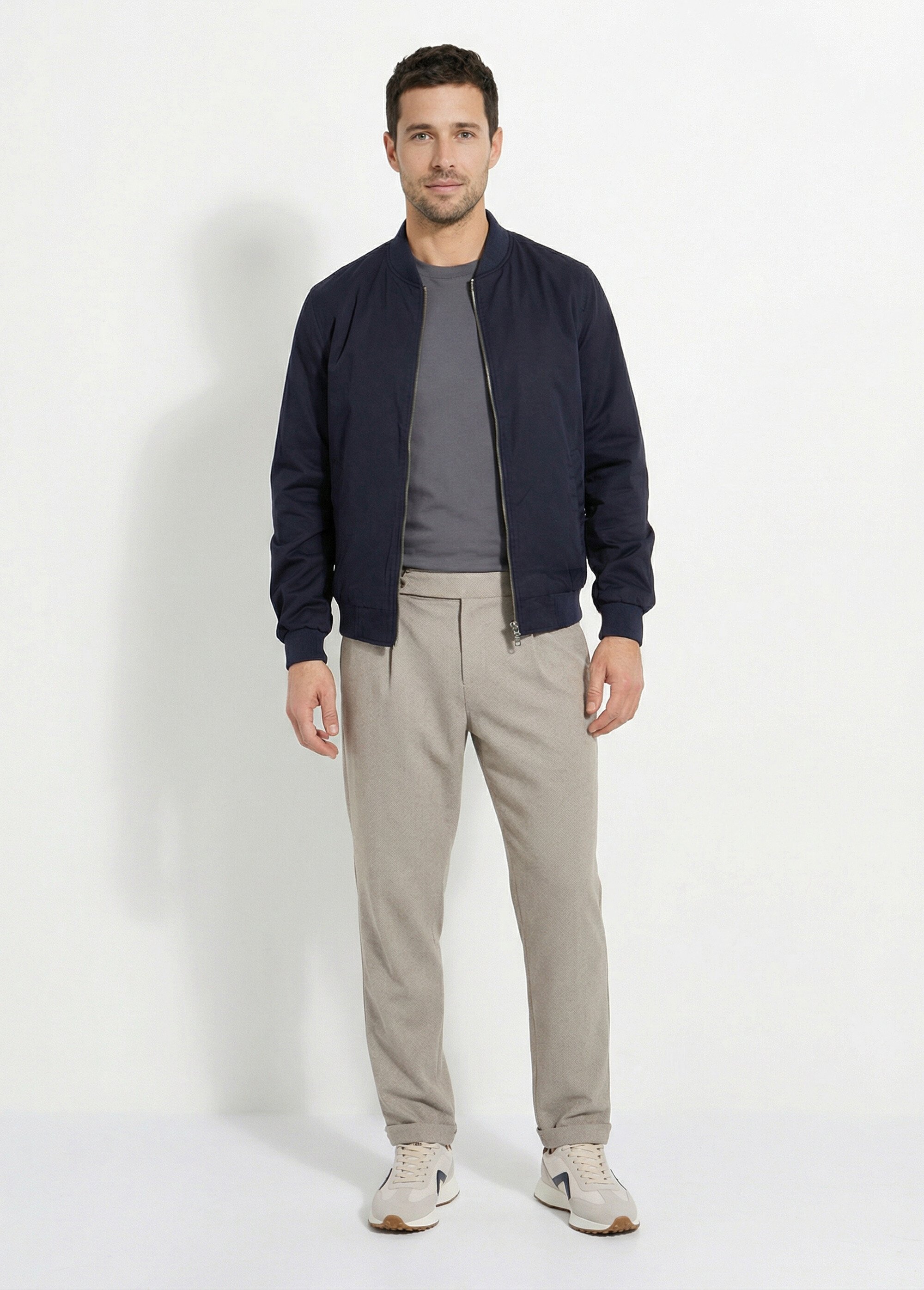 Blouson zippé forme Harrington col cotes Homme Bleu KYM5169 SF1