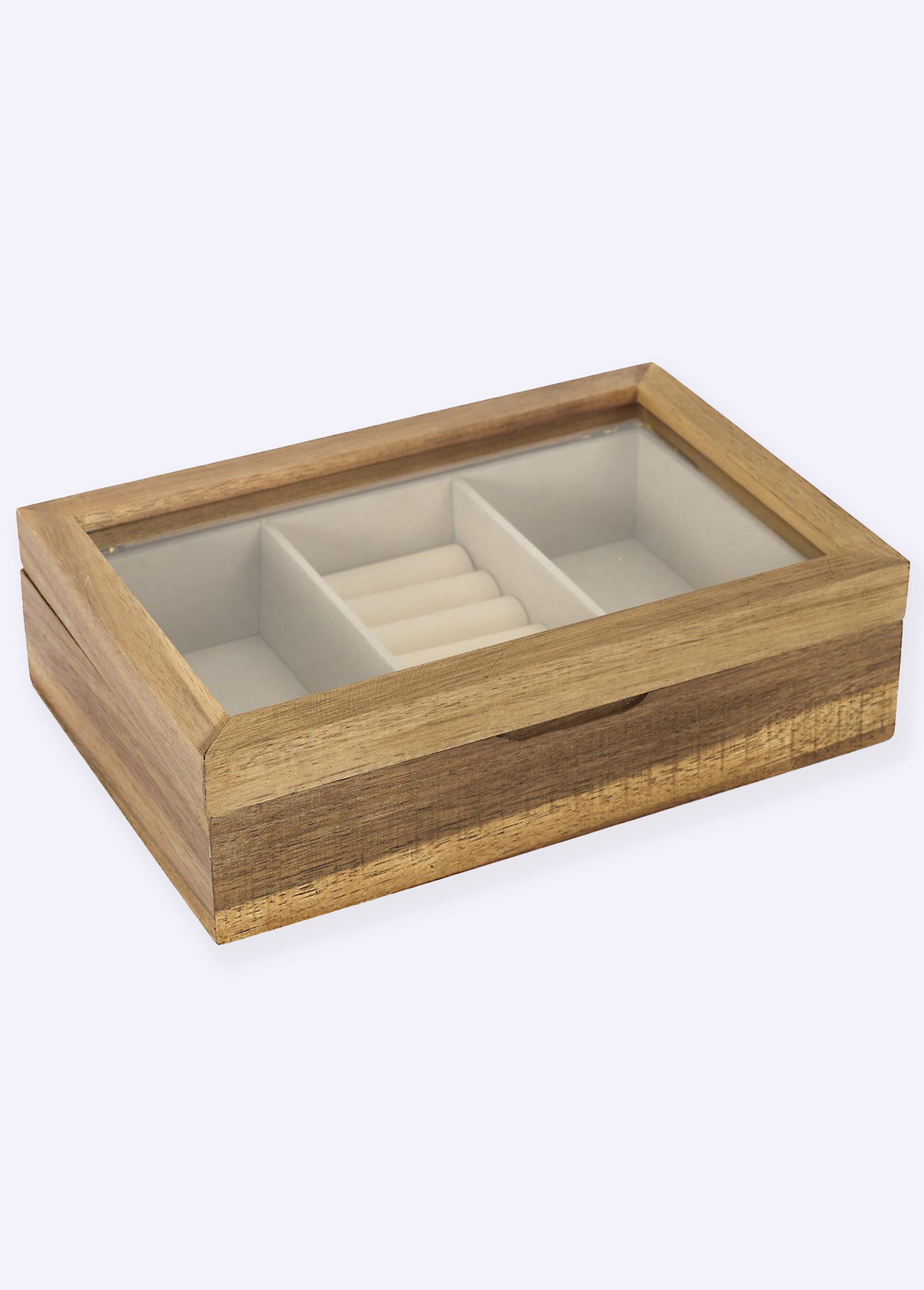 Boite à bijoux bois, couvercle verre 1B