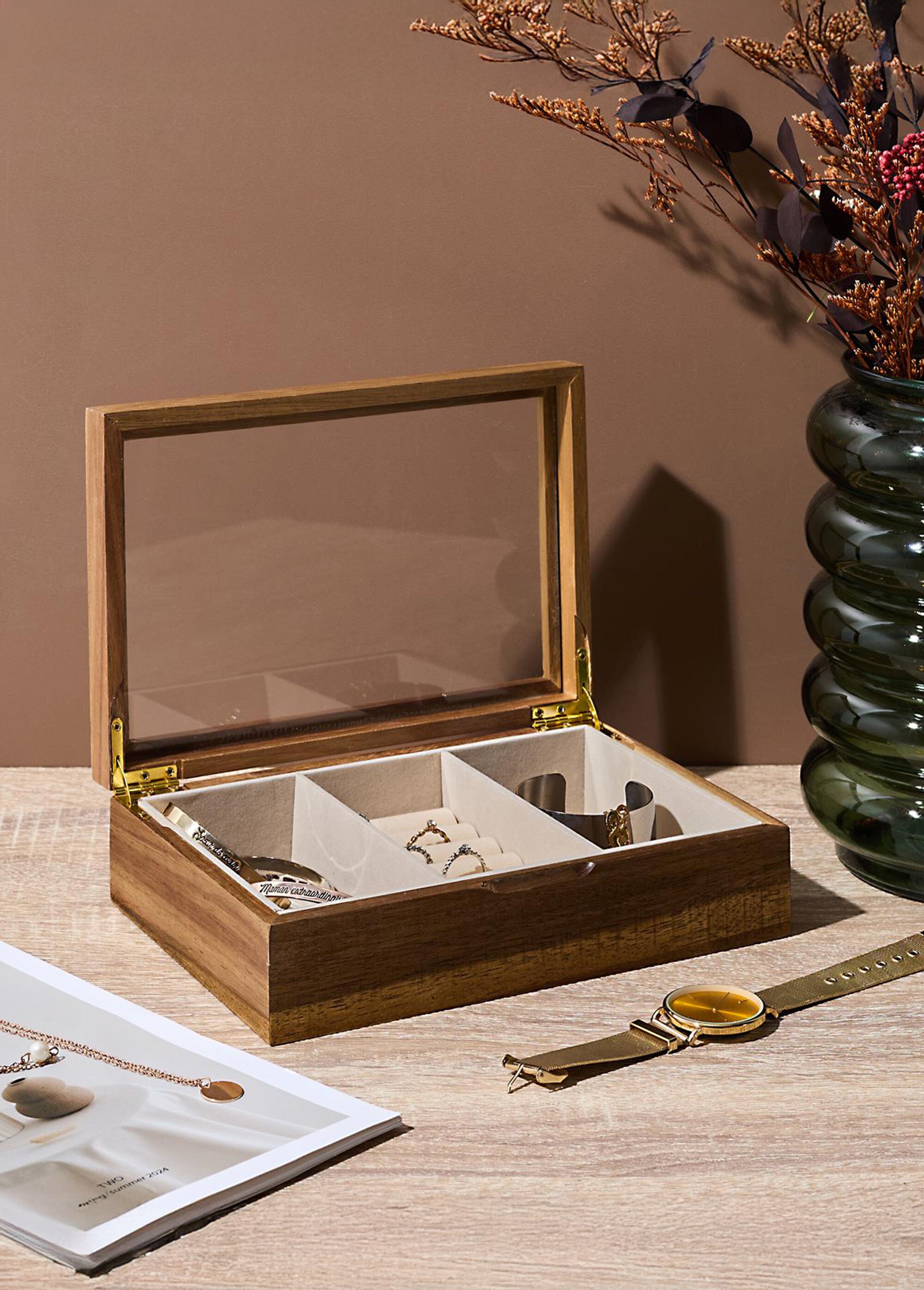 Boite à bijoux bois, couvercle verre 1B BOIS CMP-HD0022 SI1