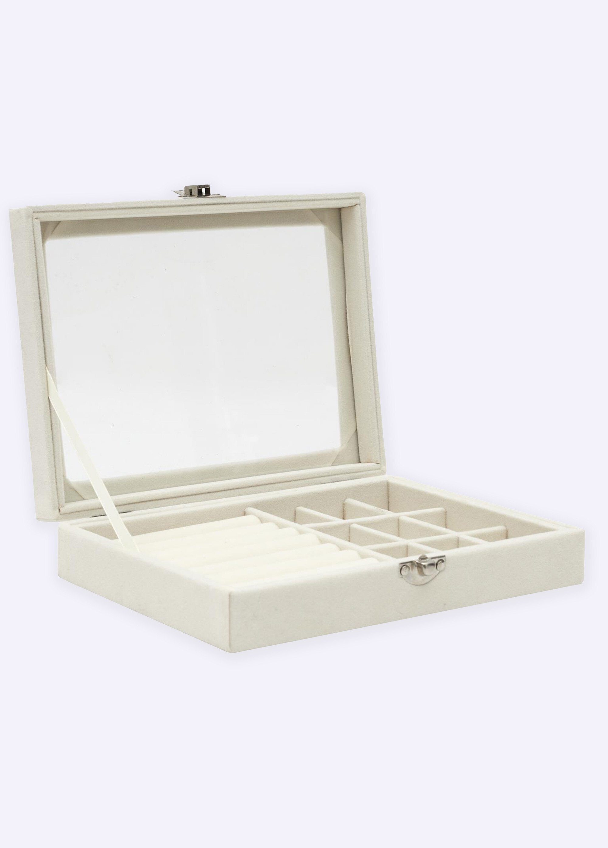 Boite à bijoux bois, couvercle verre 2F