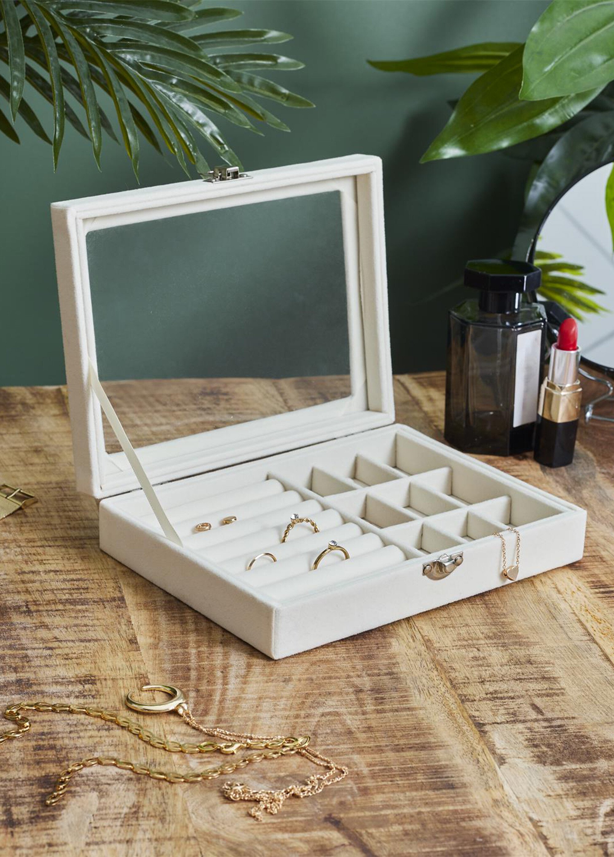 Boite à bijoux bois, couvercle verre 2F CREME CMP-HD0151 SI1