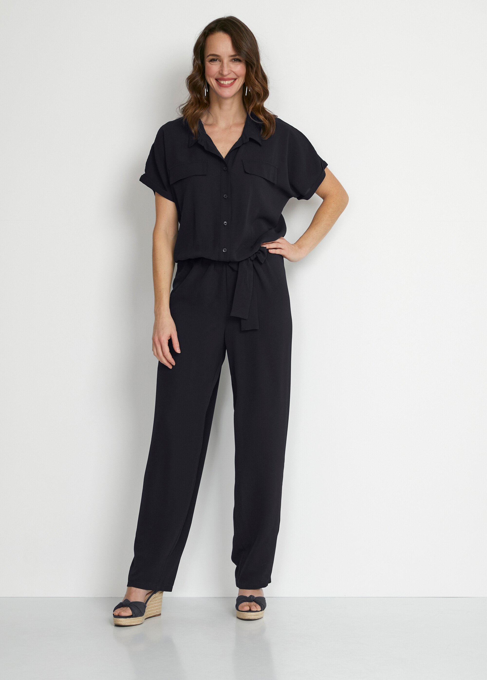 Combi-pantalon unie taille élastiquée
