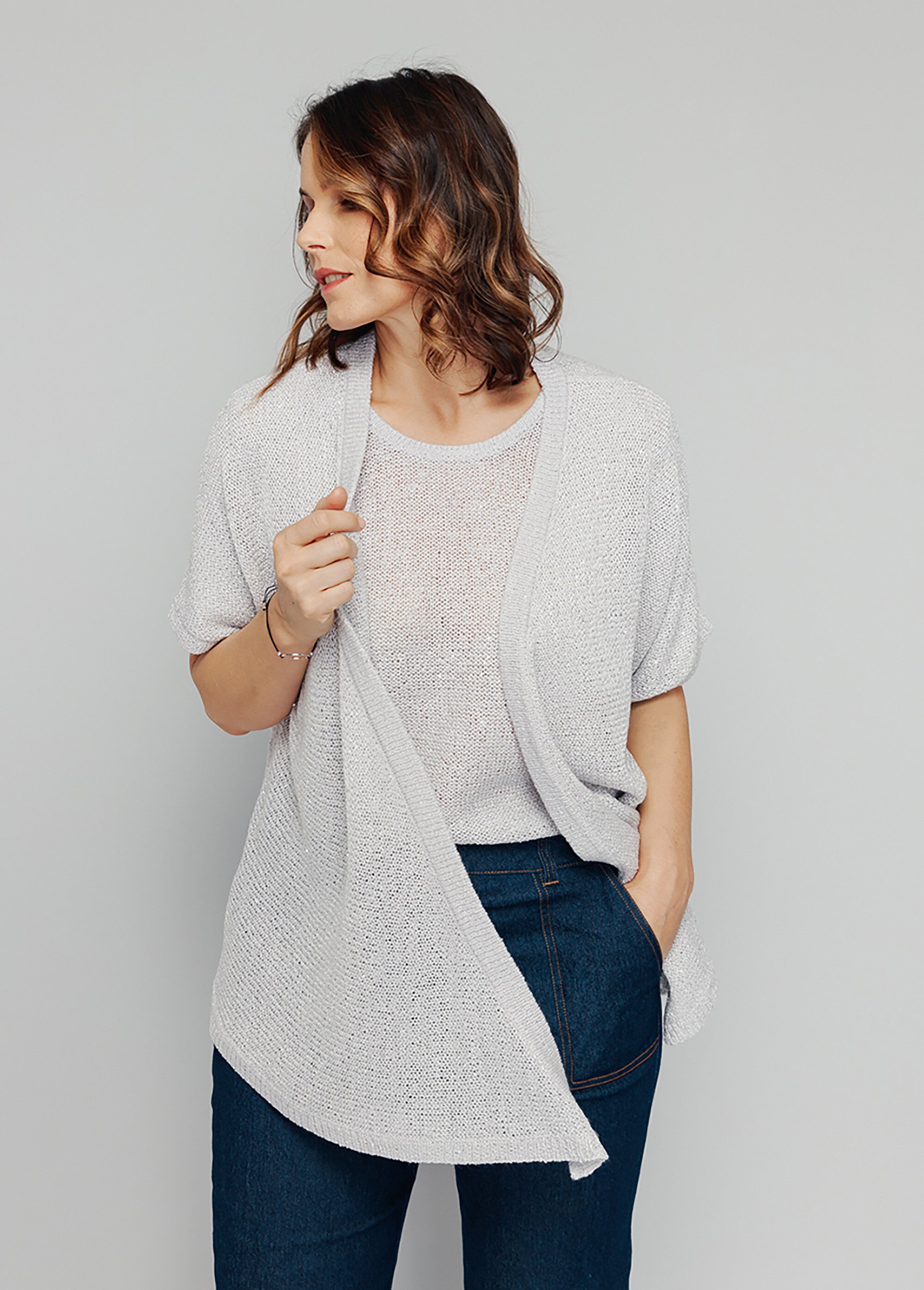 Gilet boléro en maille brillante