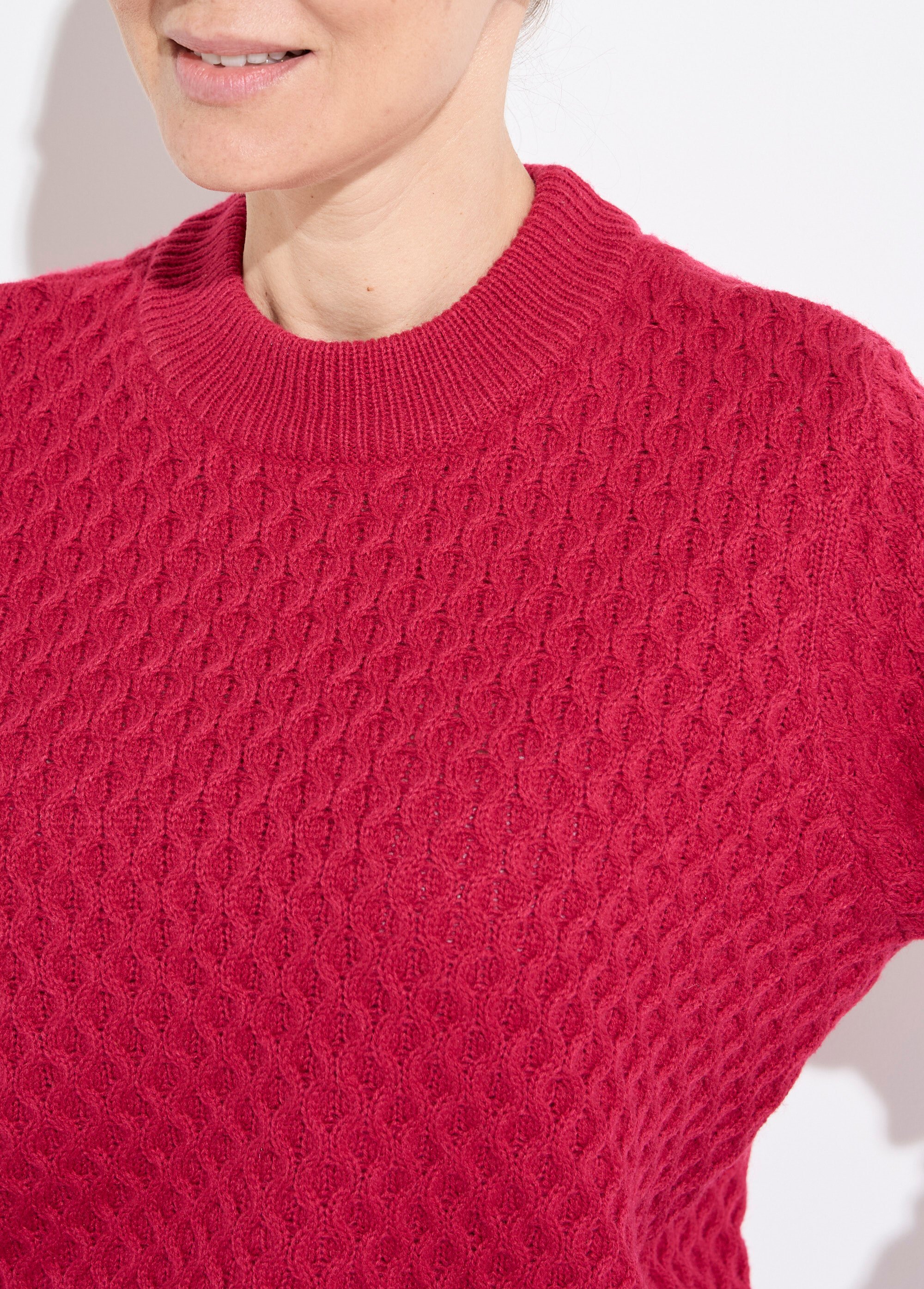 Pull chaud court col montant maille épaisse Femme Rose PANTANI DE1