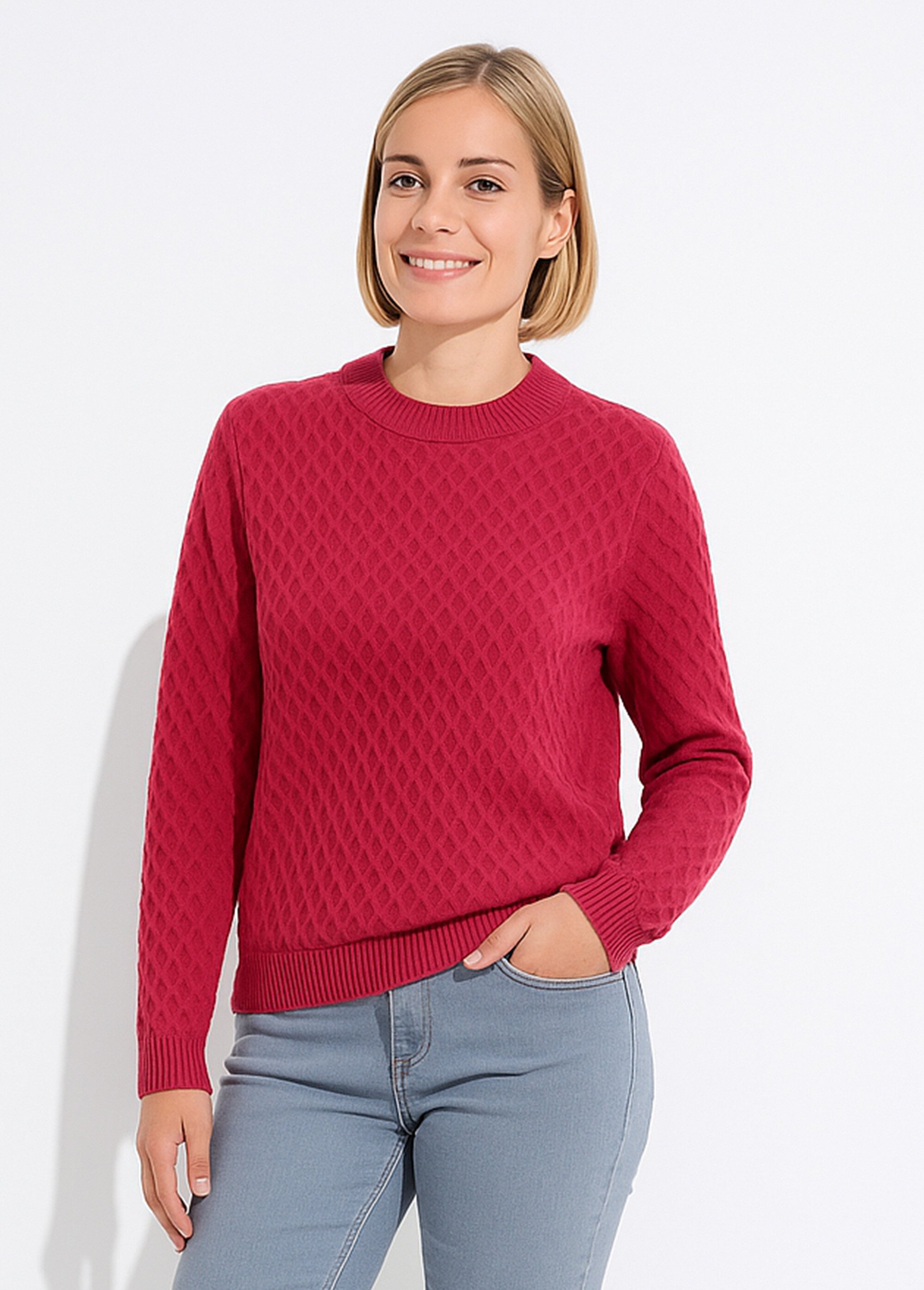 Pull chaud court col montant maille épaisse Femme Rose PANTANI FA1