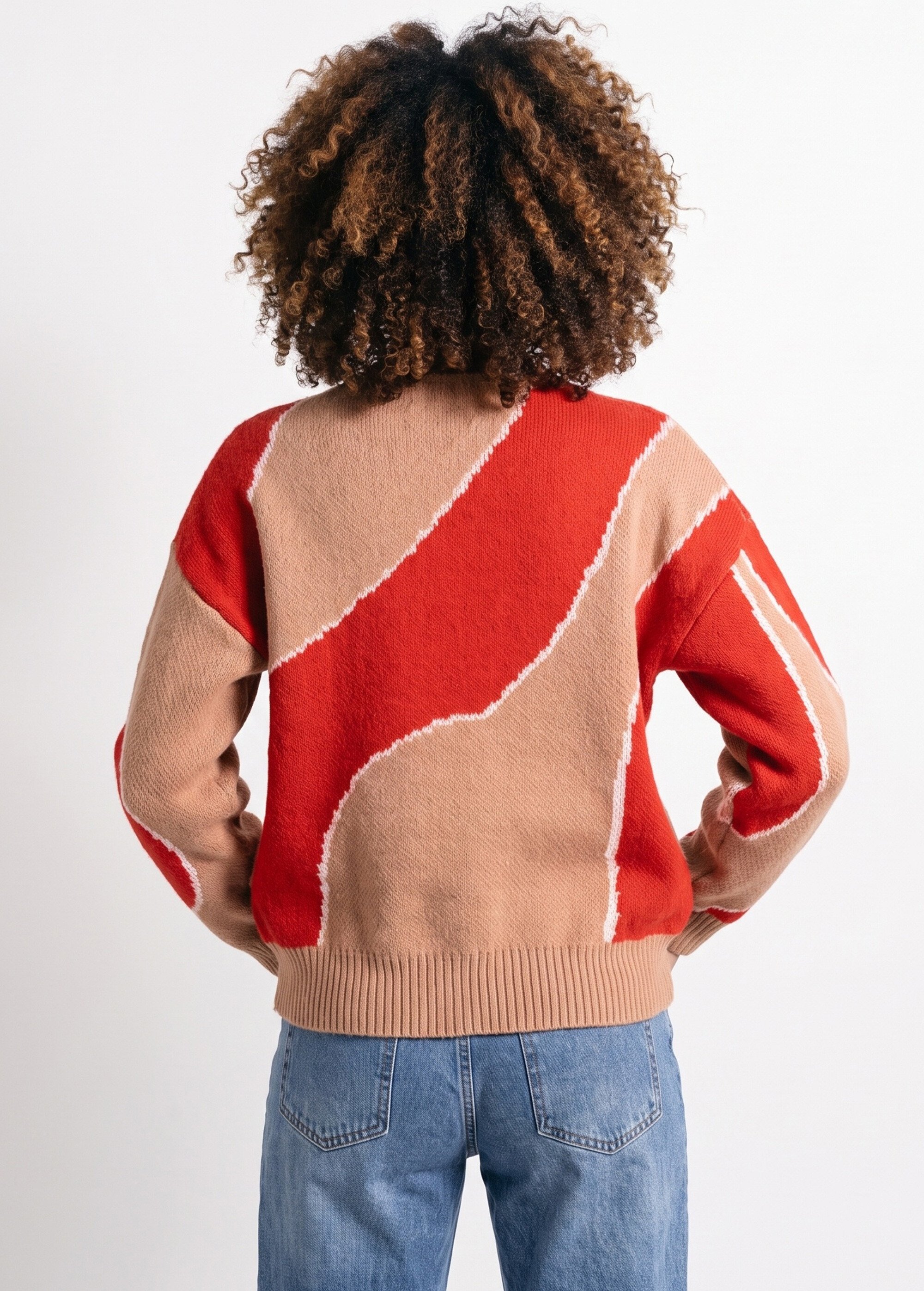 Pull épais ras de cou jacquard fantaisie Femme Rouge JB-A8243 DO1