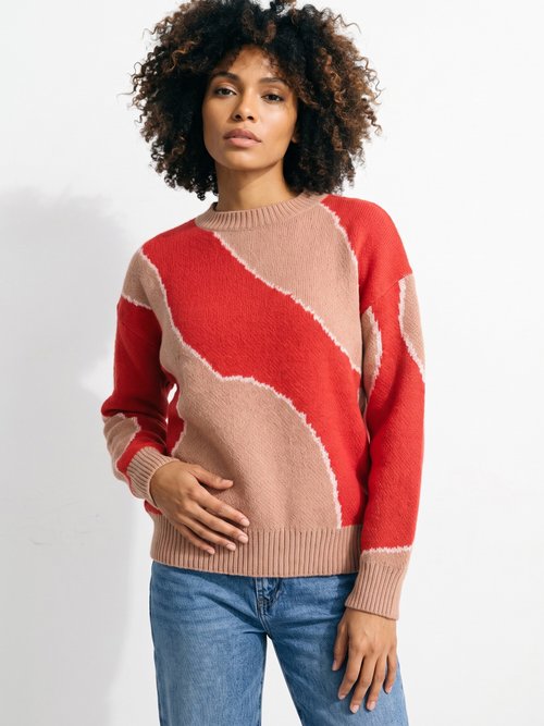 Pull épais ras de cou jacquard fantaisie Femme Rouge JB-A8243 FA1