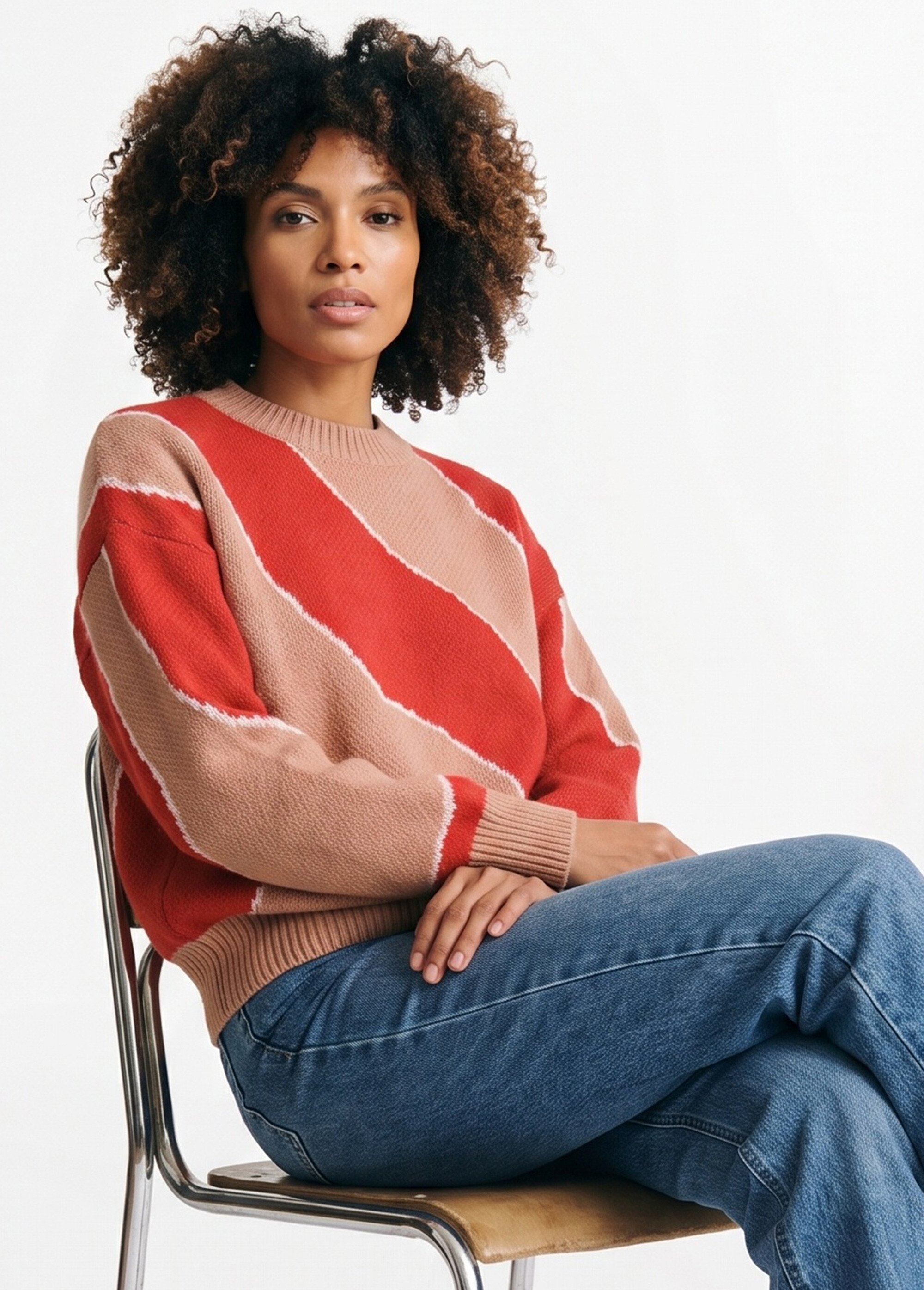 Pull épais ras de cou jacquard fantaisie Femme Rouge JB-A8243 MV1