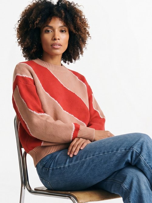 Pull épais ras de cou jacquard fantaisie Femme Rouge JB-A8243 MV1