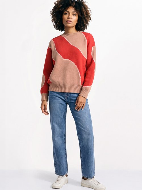 Pull épais ras de cou jacquard fantaisie Femme Rouge JB-A8243 SI1