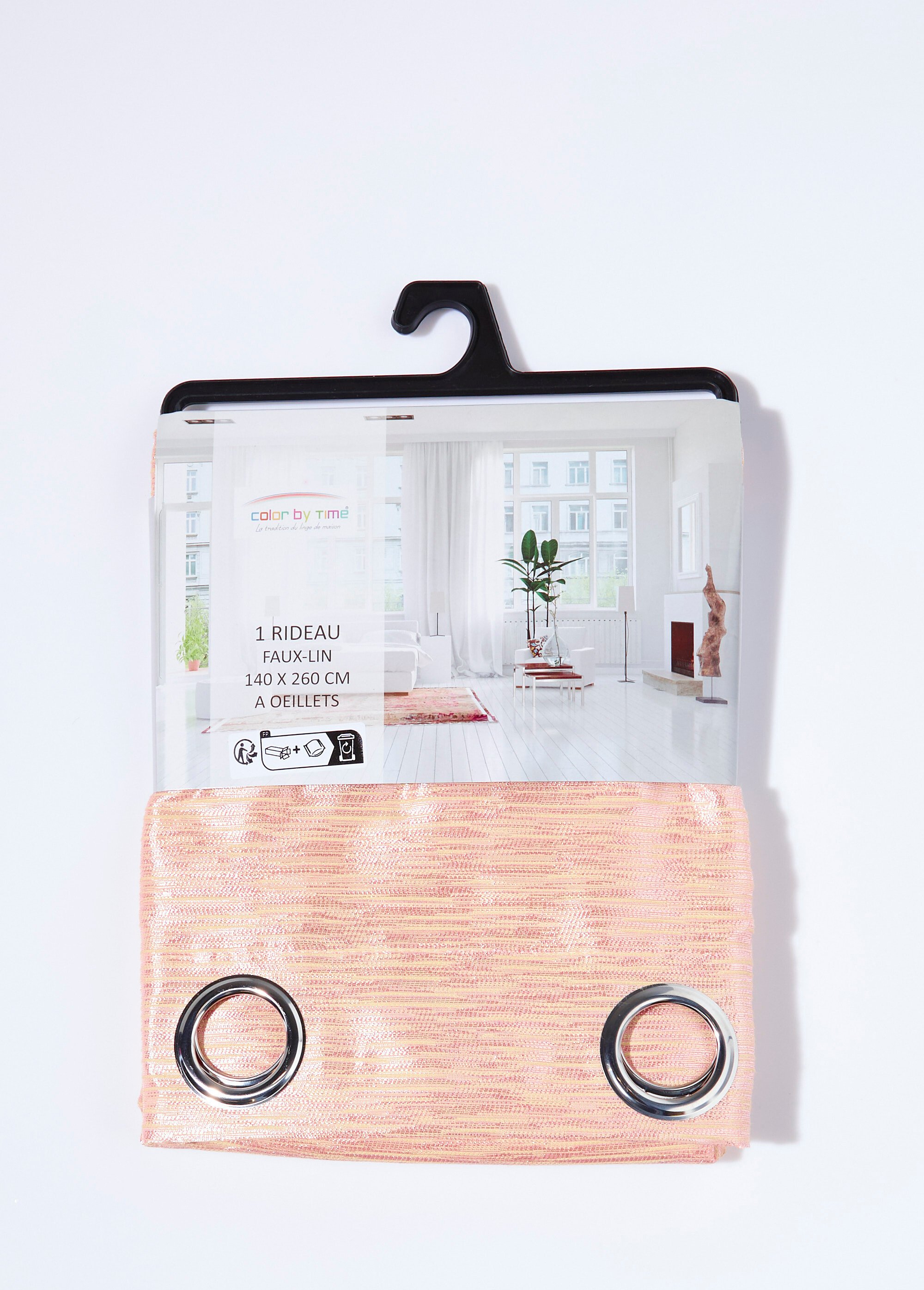 Rideau 1 panneau rayures brillantes Rose COTZZ120068-9 DE2