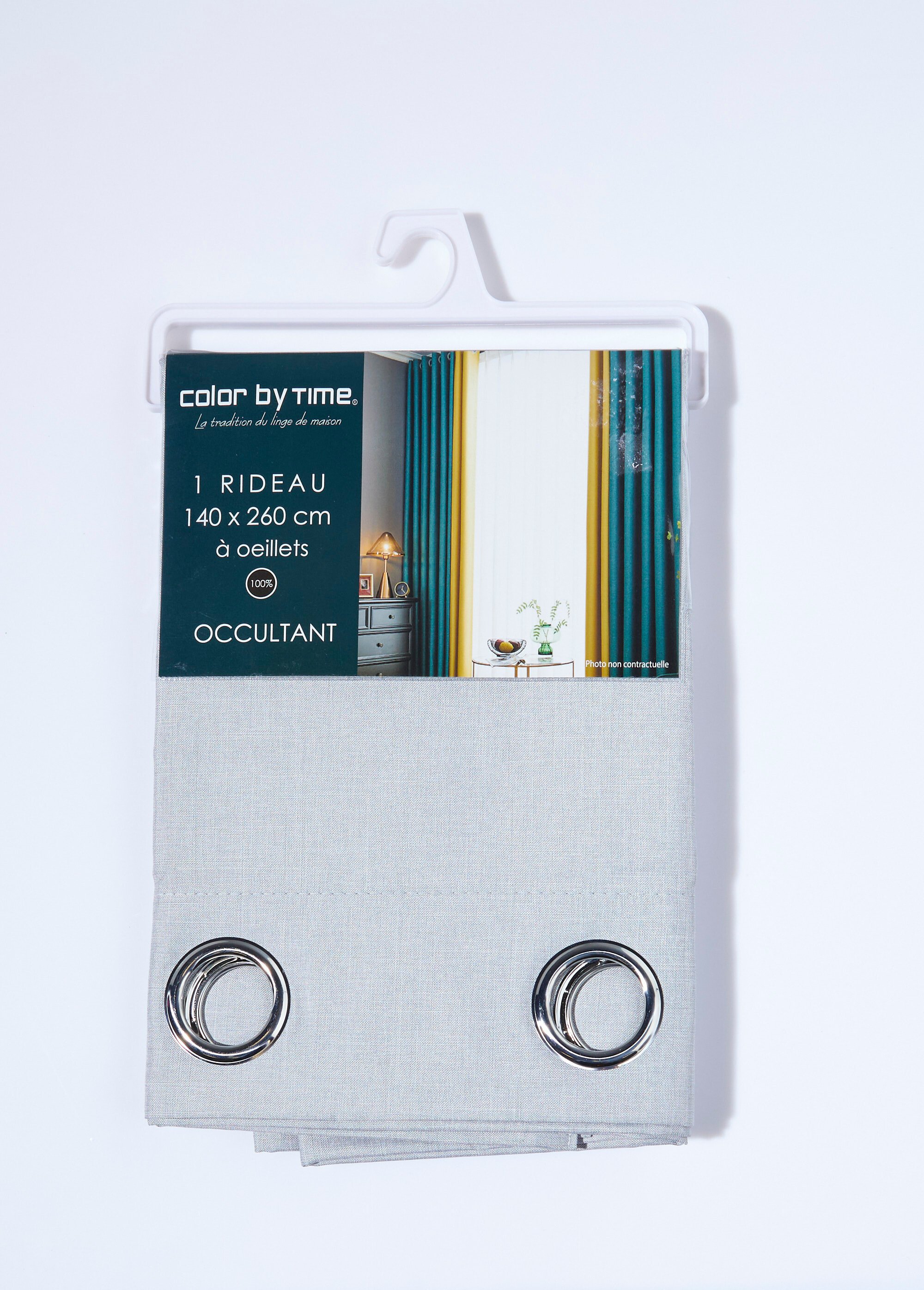 Rideau occultant chiné 1 panneau, œillets GRIS FONCE COTZA128233-4 DE2