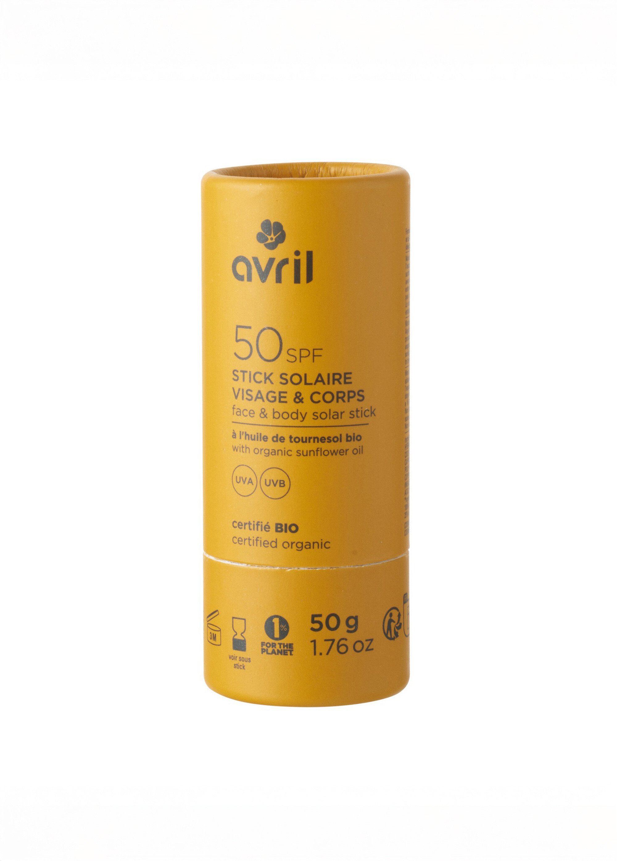 Stick solaire visage et corps  SPF50 BIO Jaune AV-STICK50 DE1