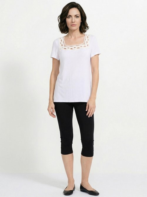 T-shirt long évasé col carré effet brodé Femme Blanc CYRINA SF1