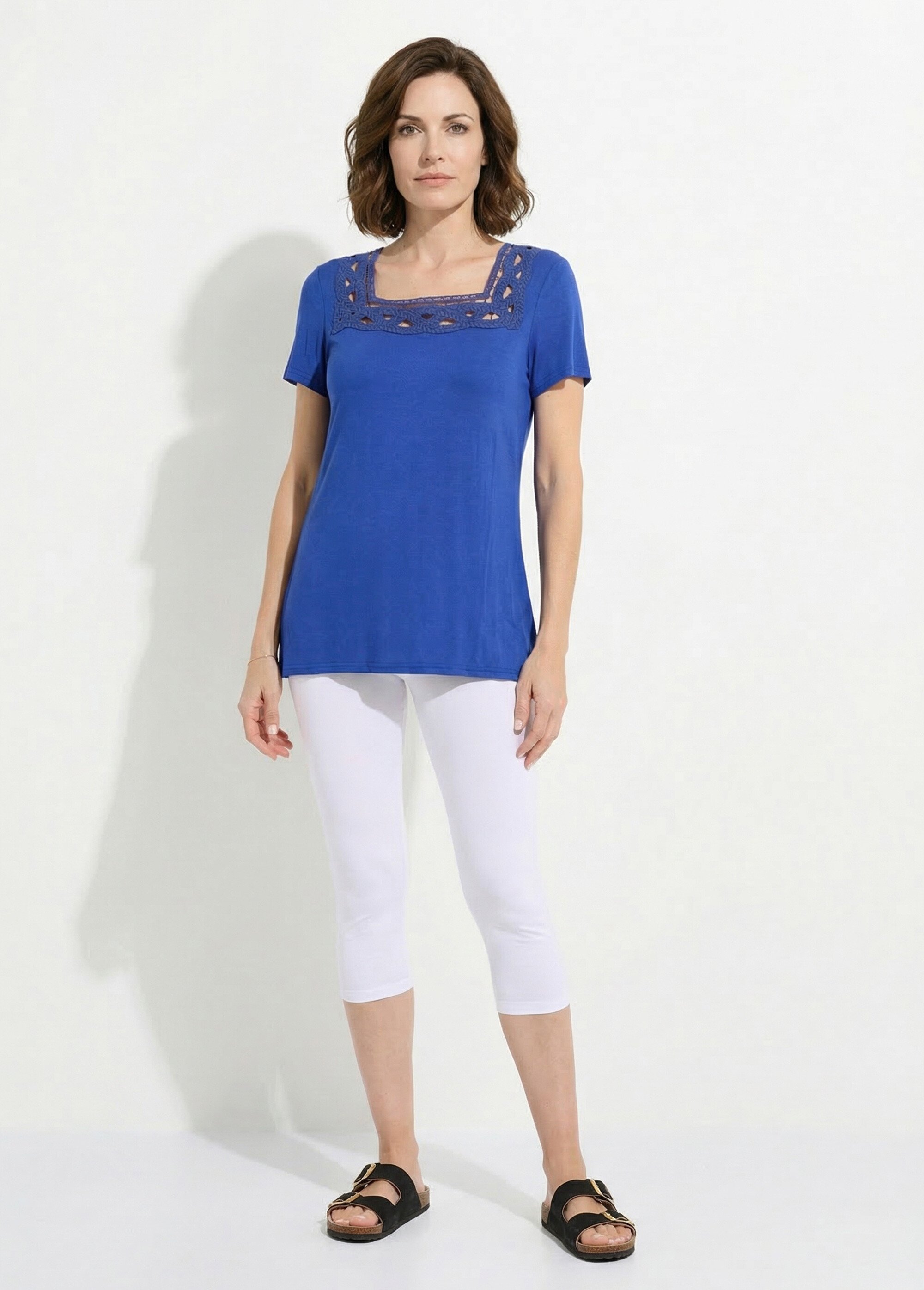T-shirt long évasé col carré effet brodé Femme Bleu CYRINA SF1